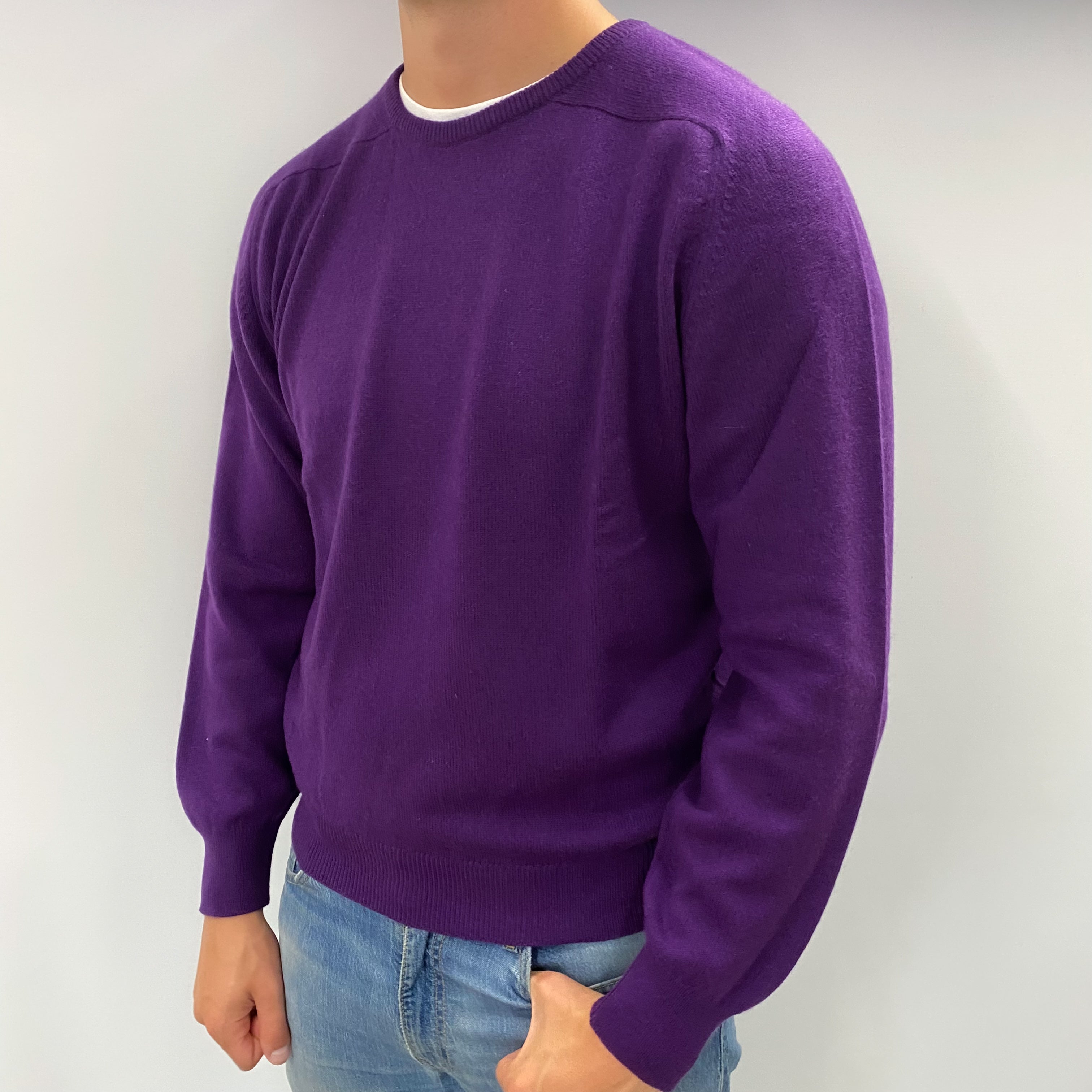 Men's Blueberry Purple Cashmere Crew Neck Jumper XL