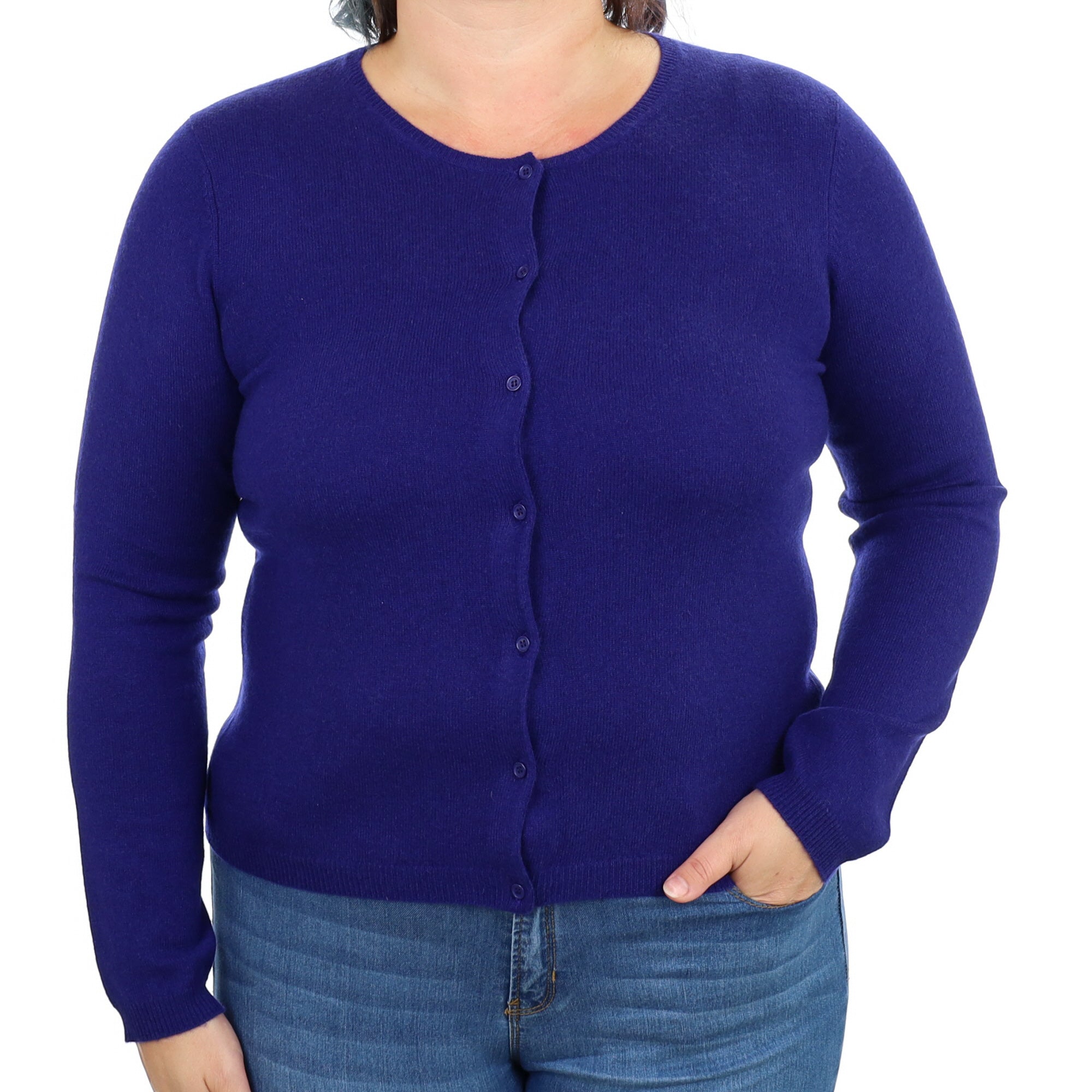 Neiman Marcus New Indigo Cashmere Crew Neck Cardigan Large