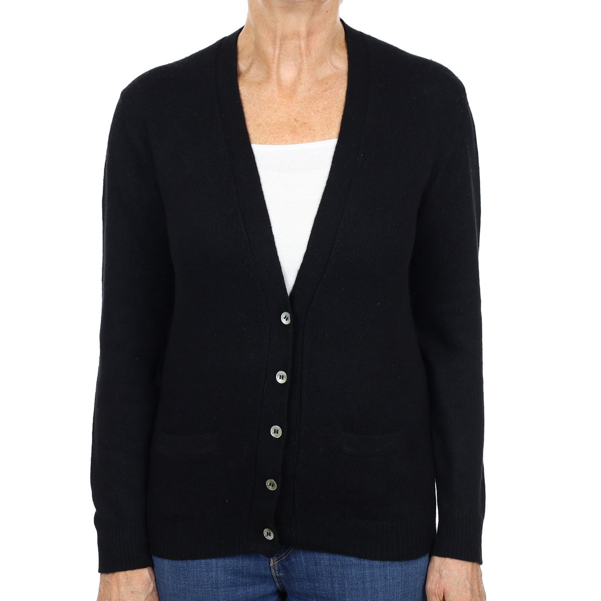Black Cashmere V Neck Cardigan Medium