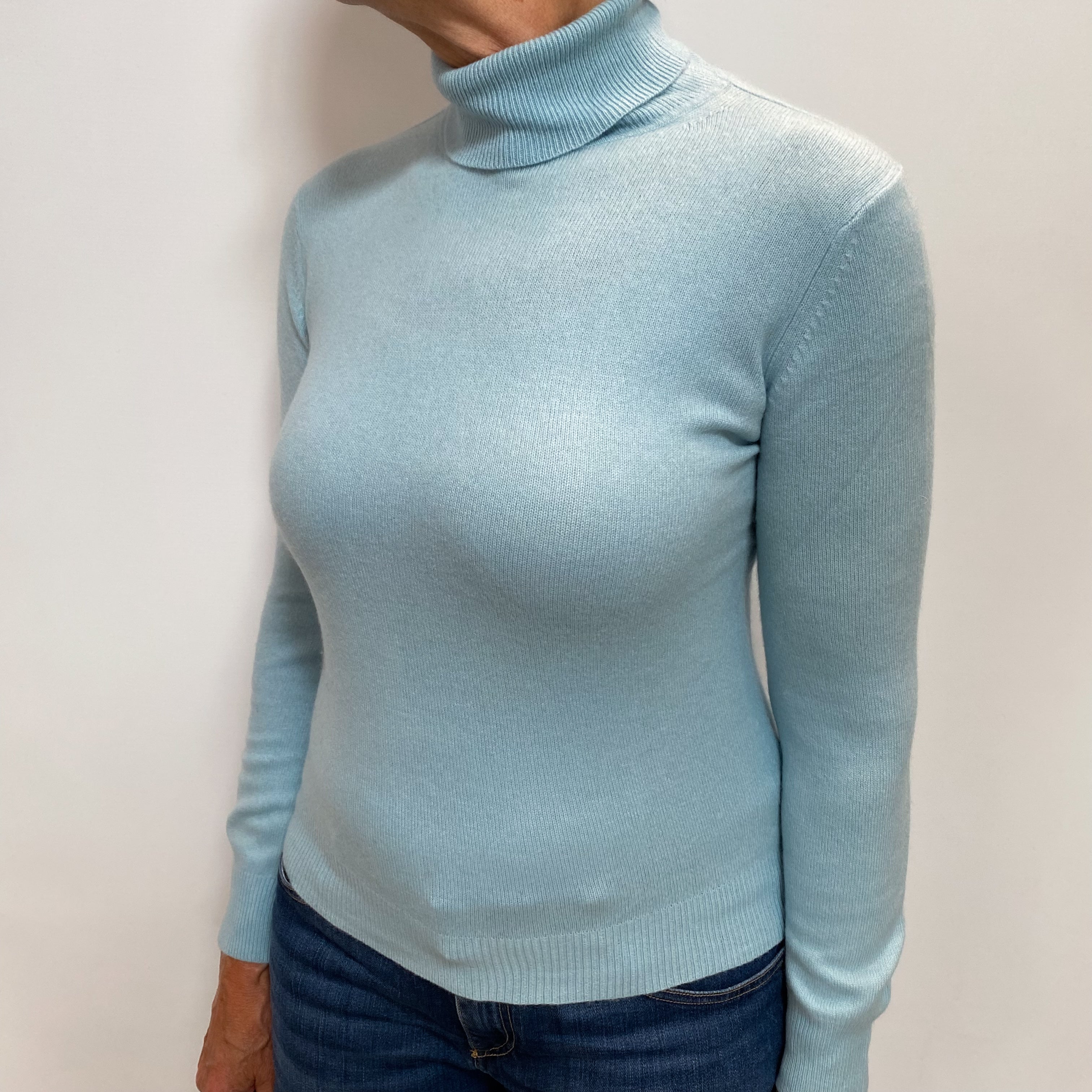 Opal Blue Cashmere Polo Neck Jumper Medium