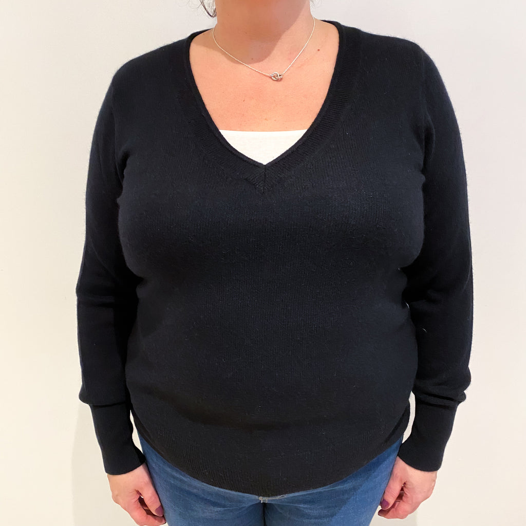 Black Cashmere V Neck Jumper Extra Large