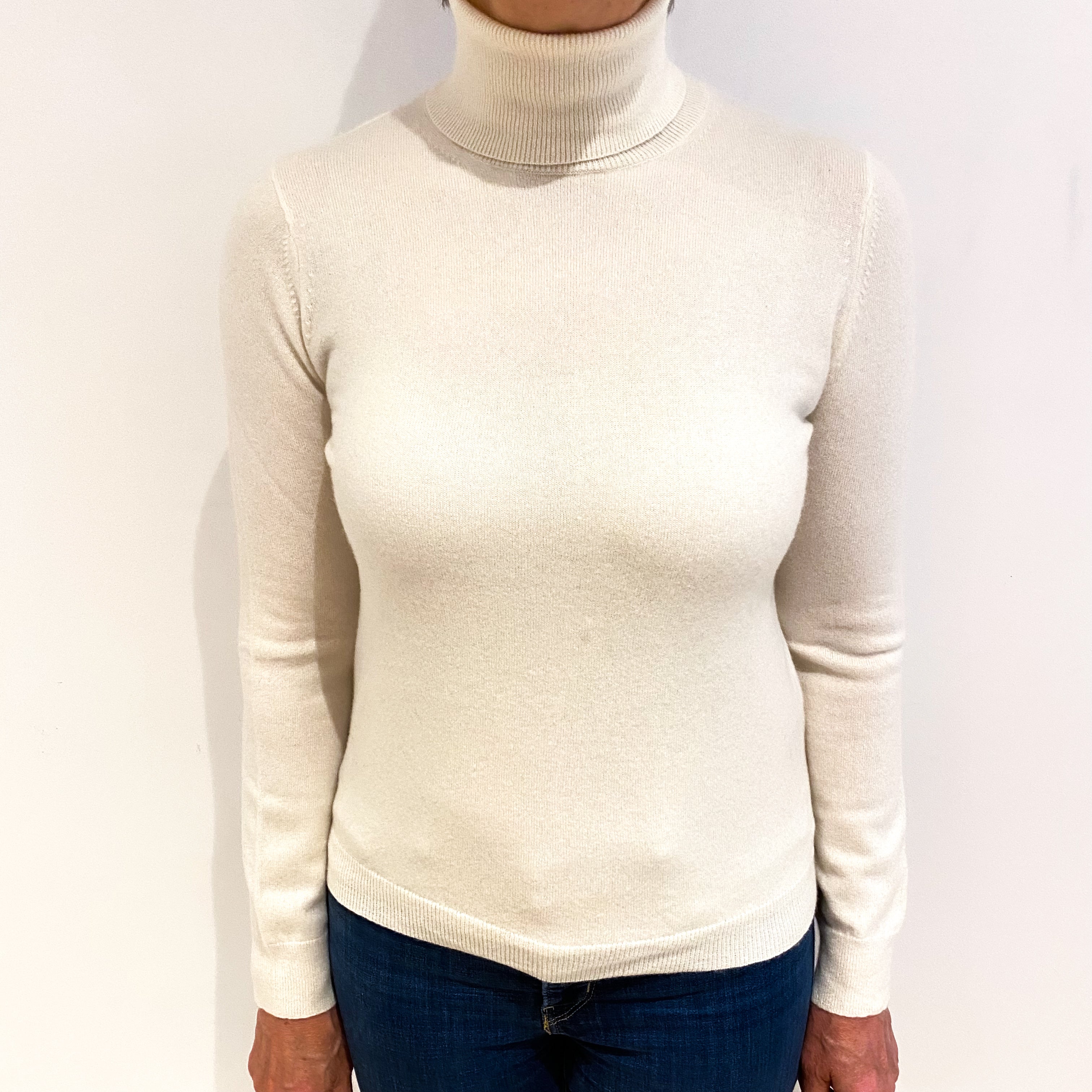Vanilla Cream Cashmere Polo Neck Jumper Medium