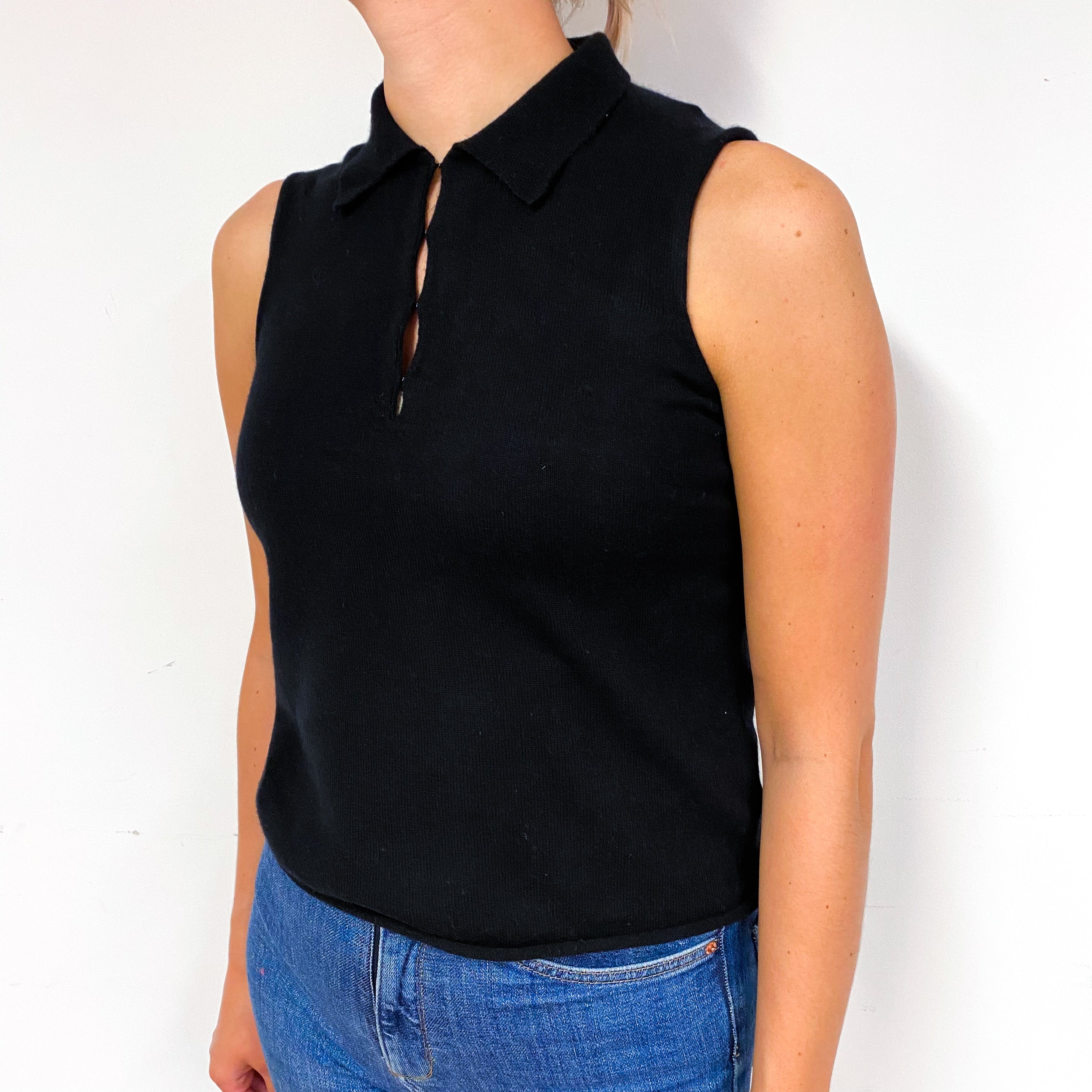 Black Cashmere Sleeveless Collared Tank Top Small