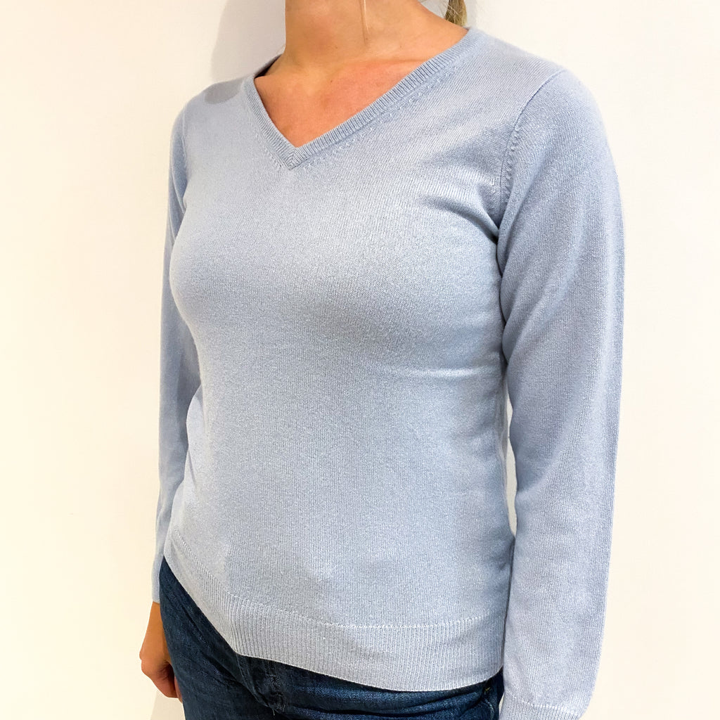 Powder Blue Cashmere V-Neck Jumper Small