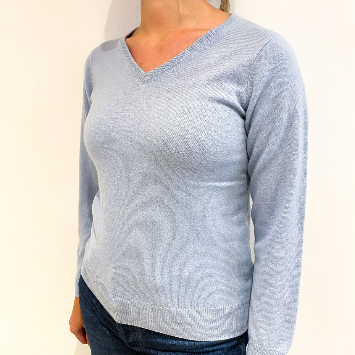Powder Blue Cashmere V-Neck Jumper Small