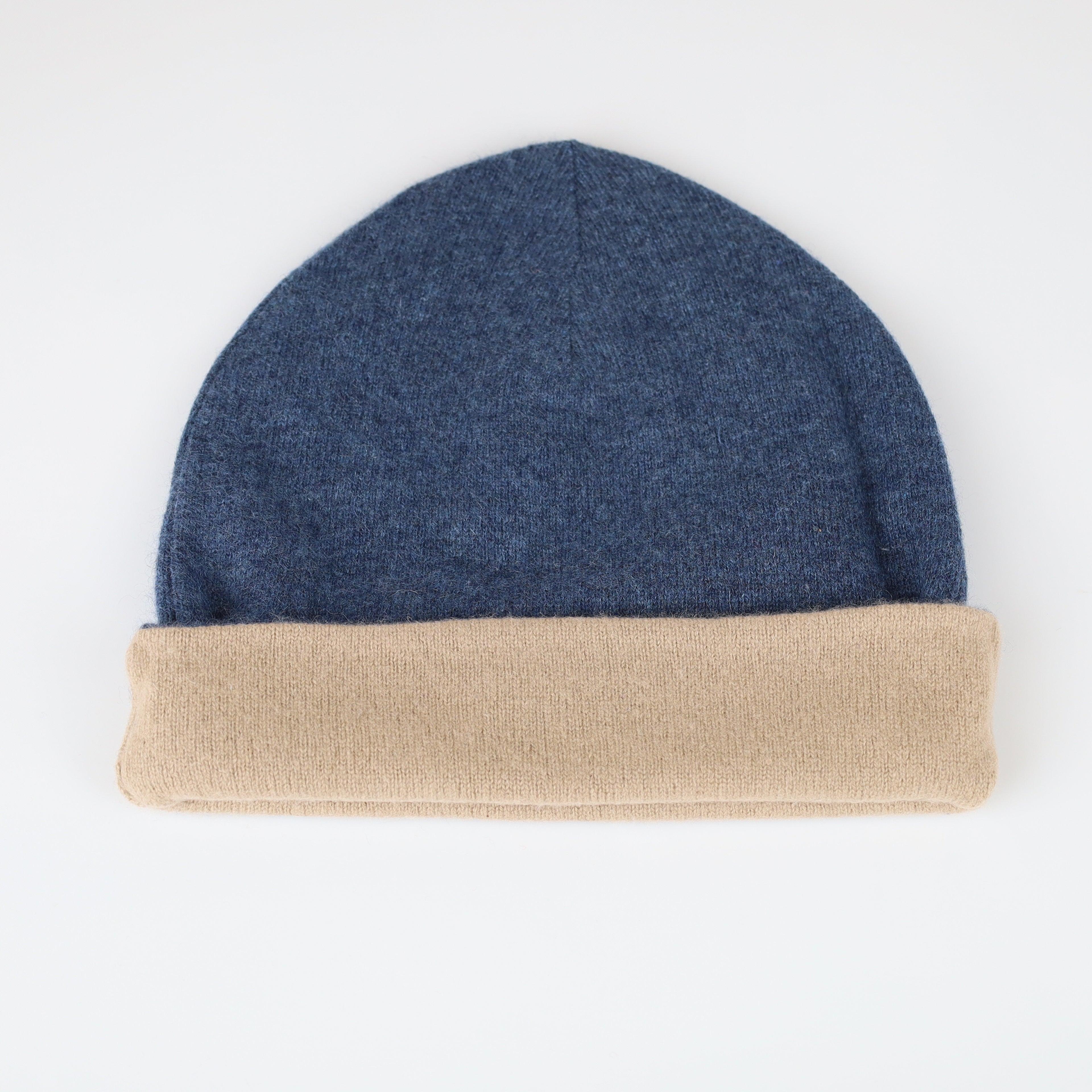 Men’s Navy Blue and Camel Cashmere Beanie Hat