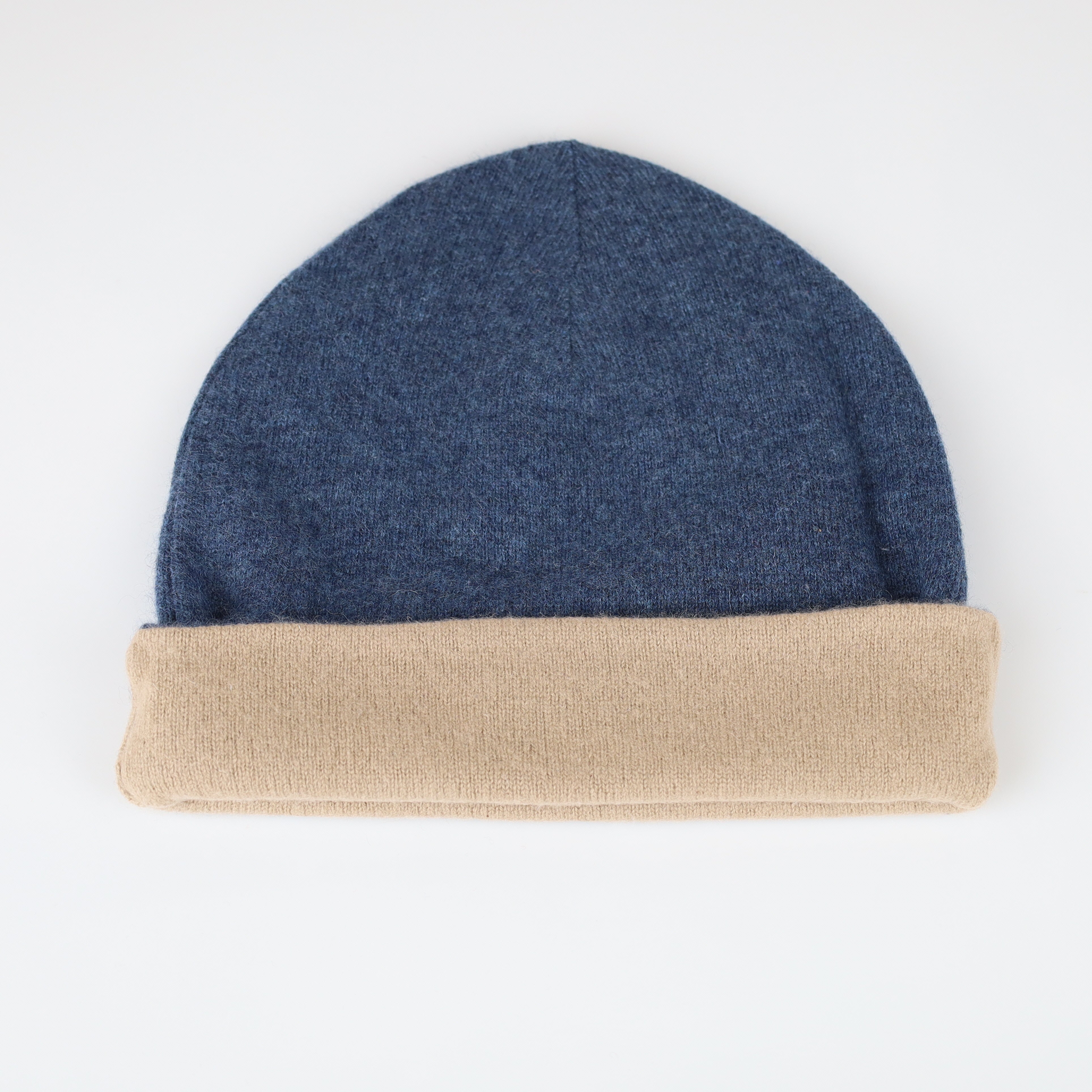 Men’s Navy Blue and Camel Cashmere Beanie Hat