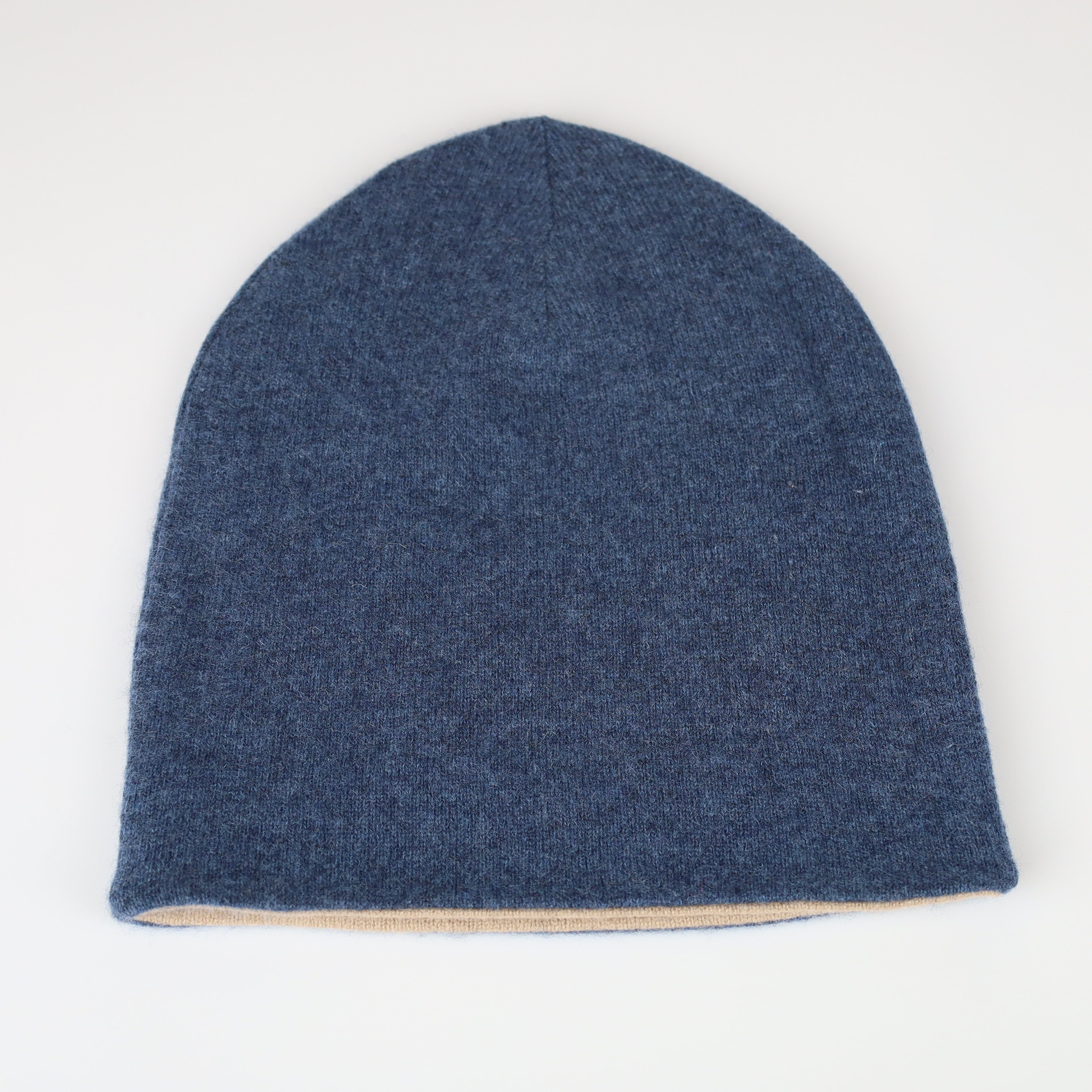 Men’s Navy Blue and Camel Cashmere Beanie Hat