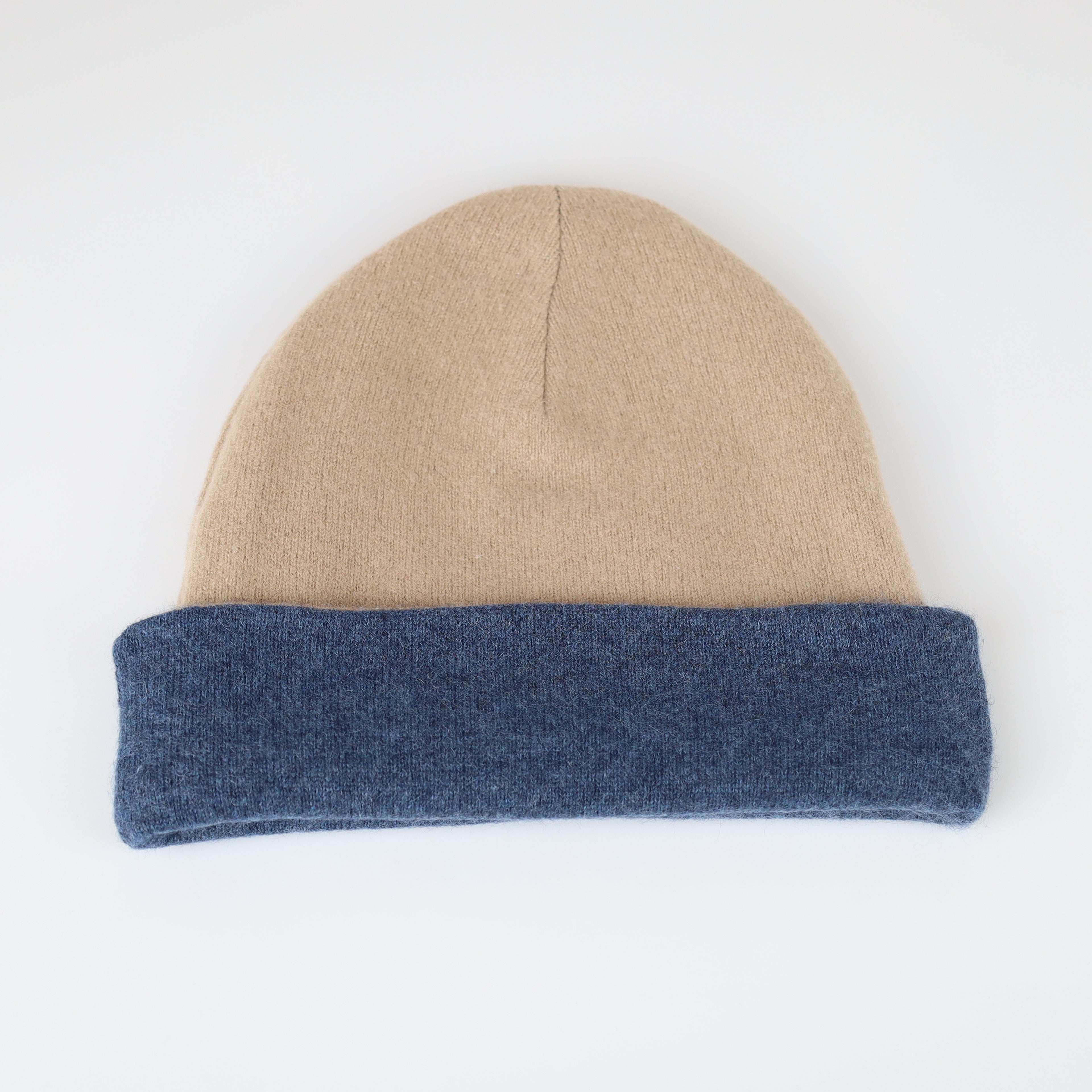 Men’s Navy Blue and Camel Cashmere Beanie Hat