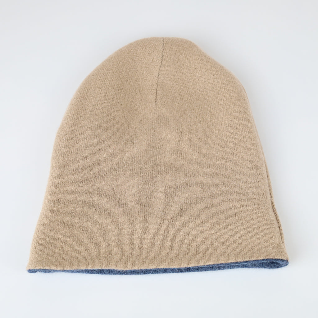 Men’s Navy Blue and Camel Cashmere Beanie Hat