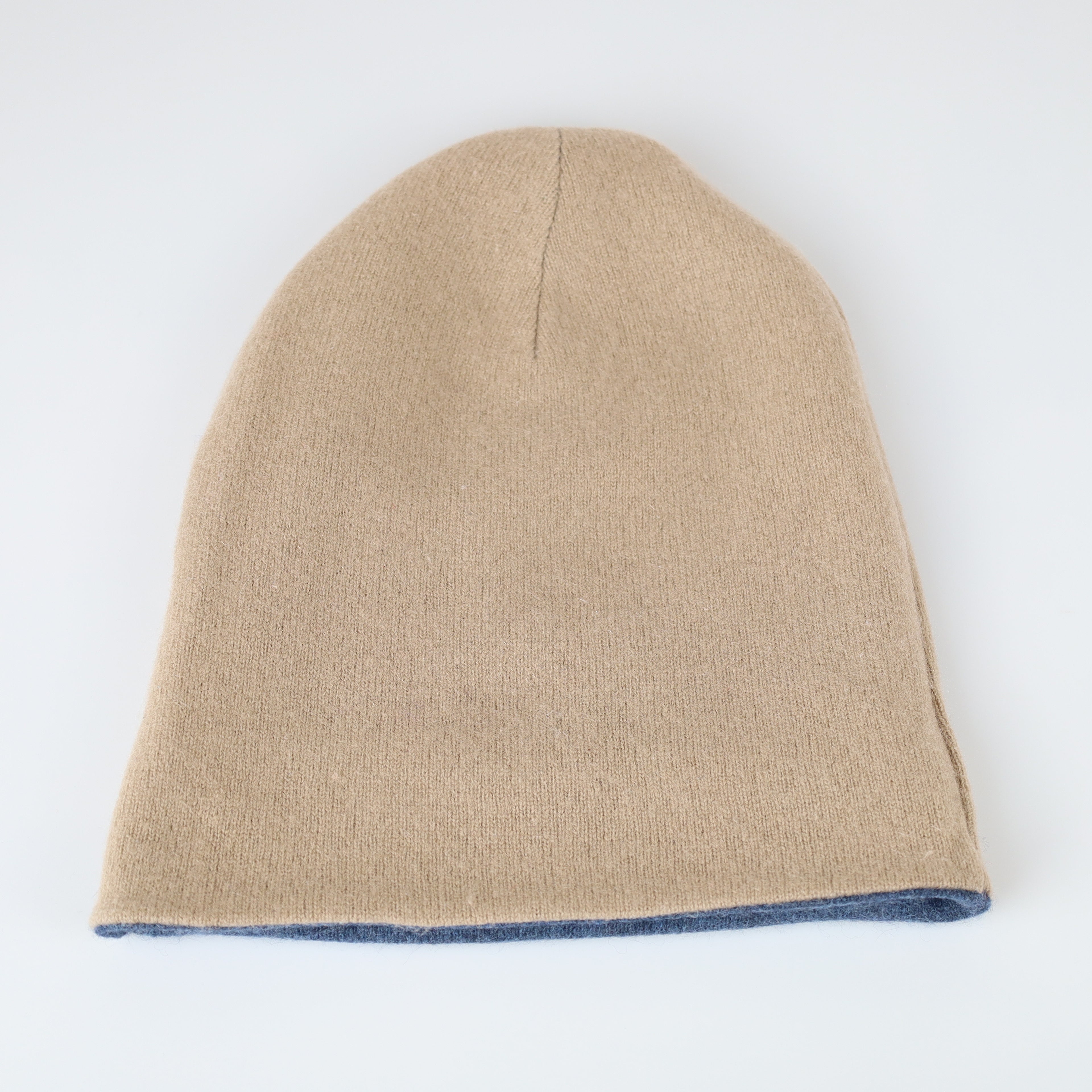 Men’s Navy Blue and Camel Cashmere Beanie Hat