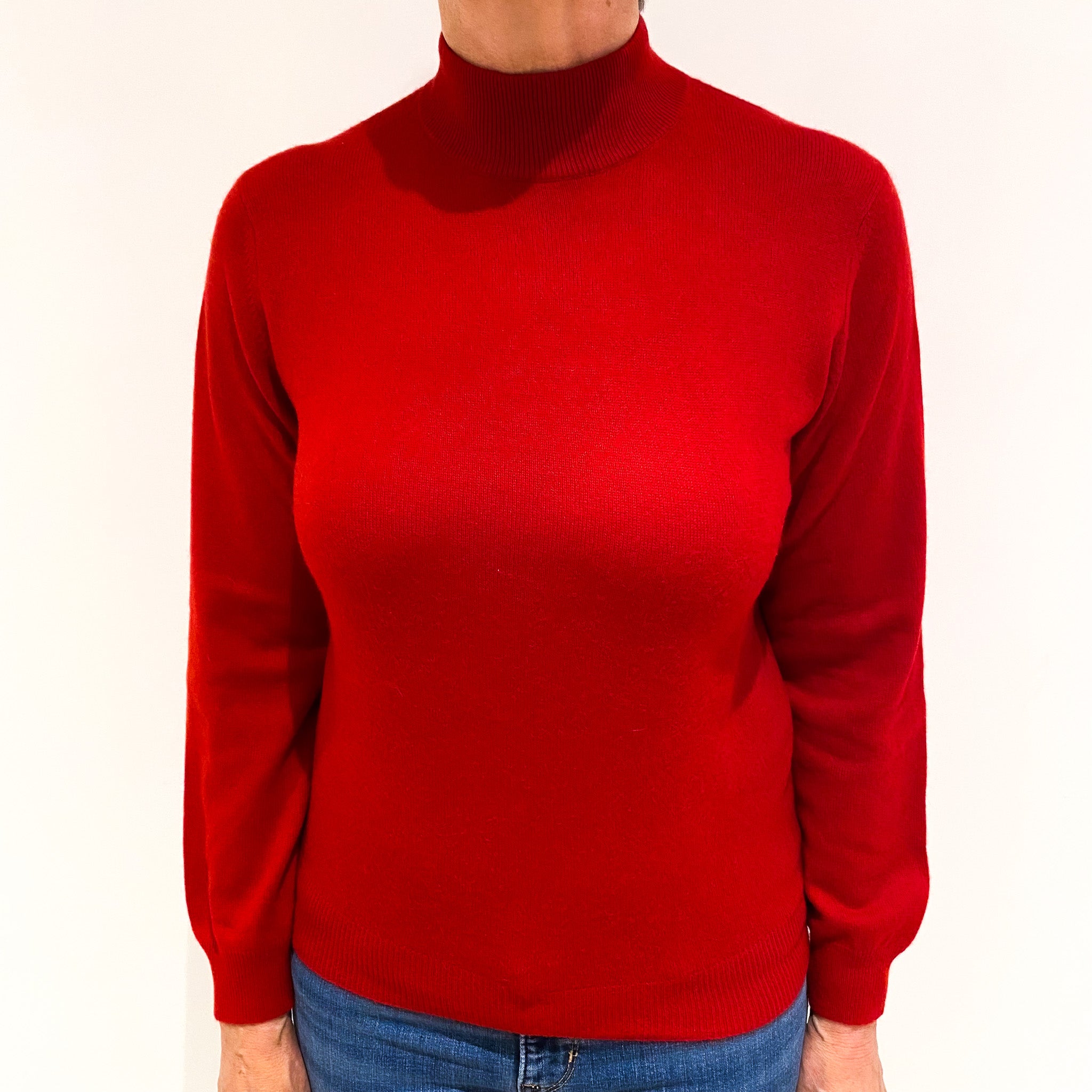 Post Box Red Cashmere Turtle Neck Jumper Medium