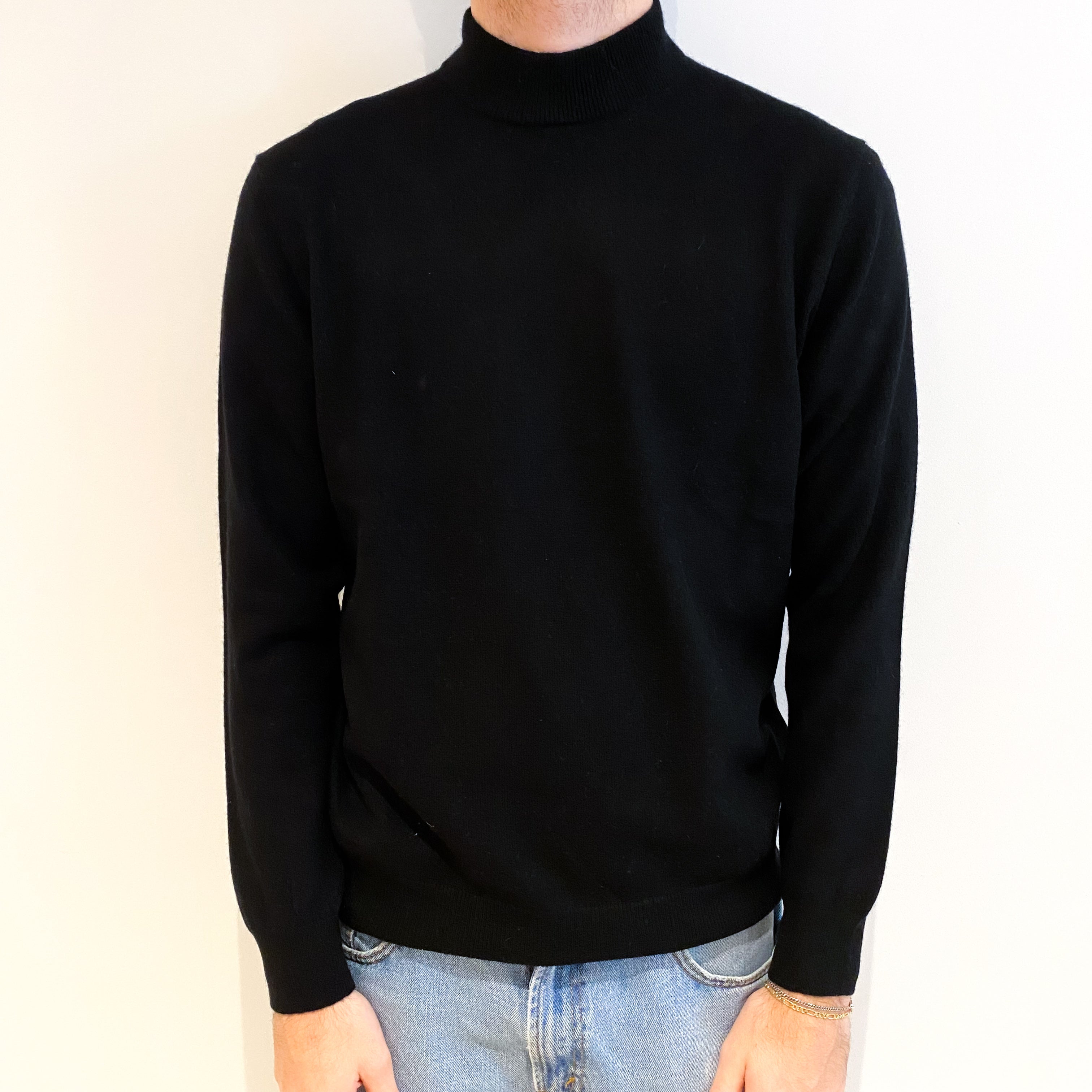 Men's Black Cashmere Turtle Neck Jumper Large