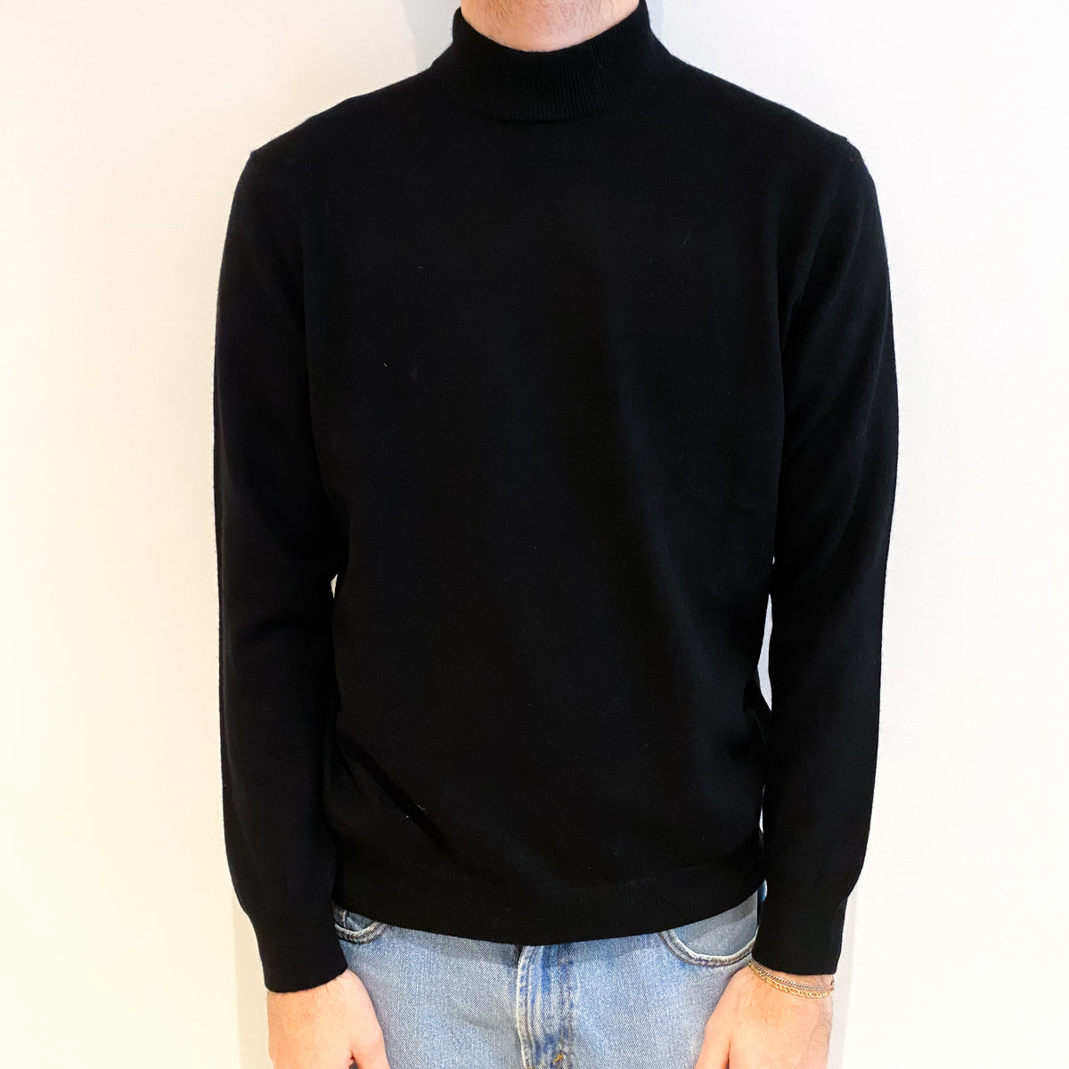 Men's Black Cashmere Turtle Neck Jumper Large