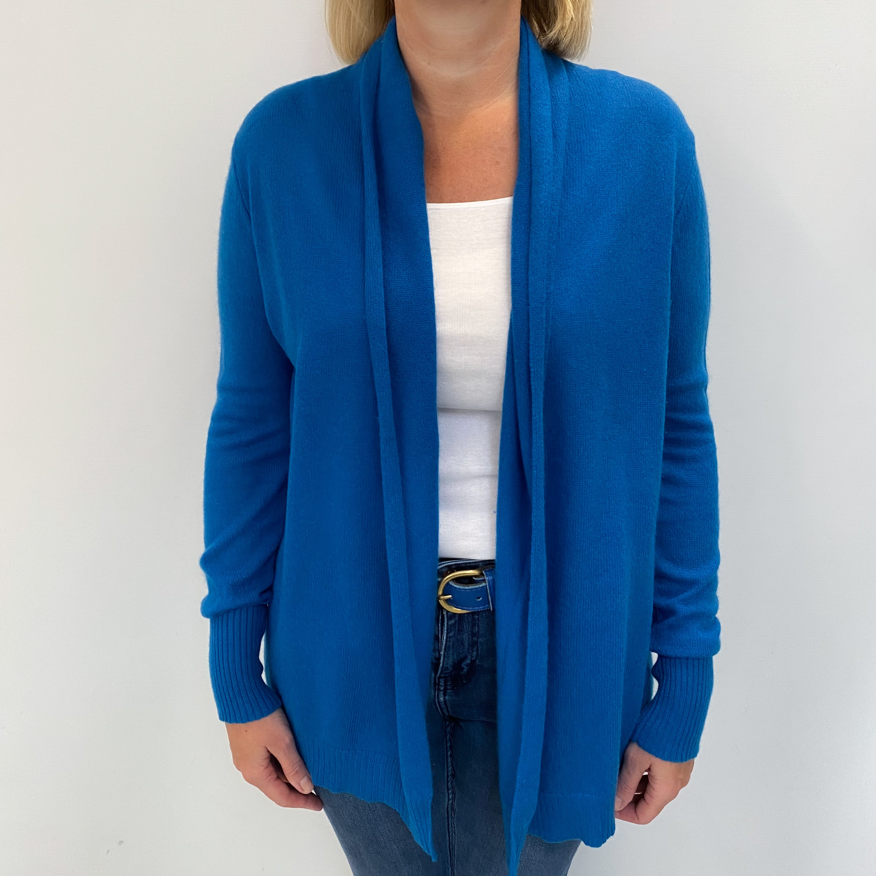 Peacock Blue Cashmere Edge To Edge Cardigan Large