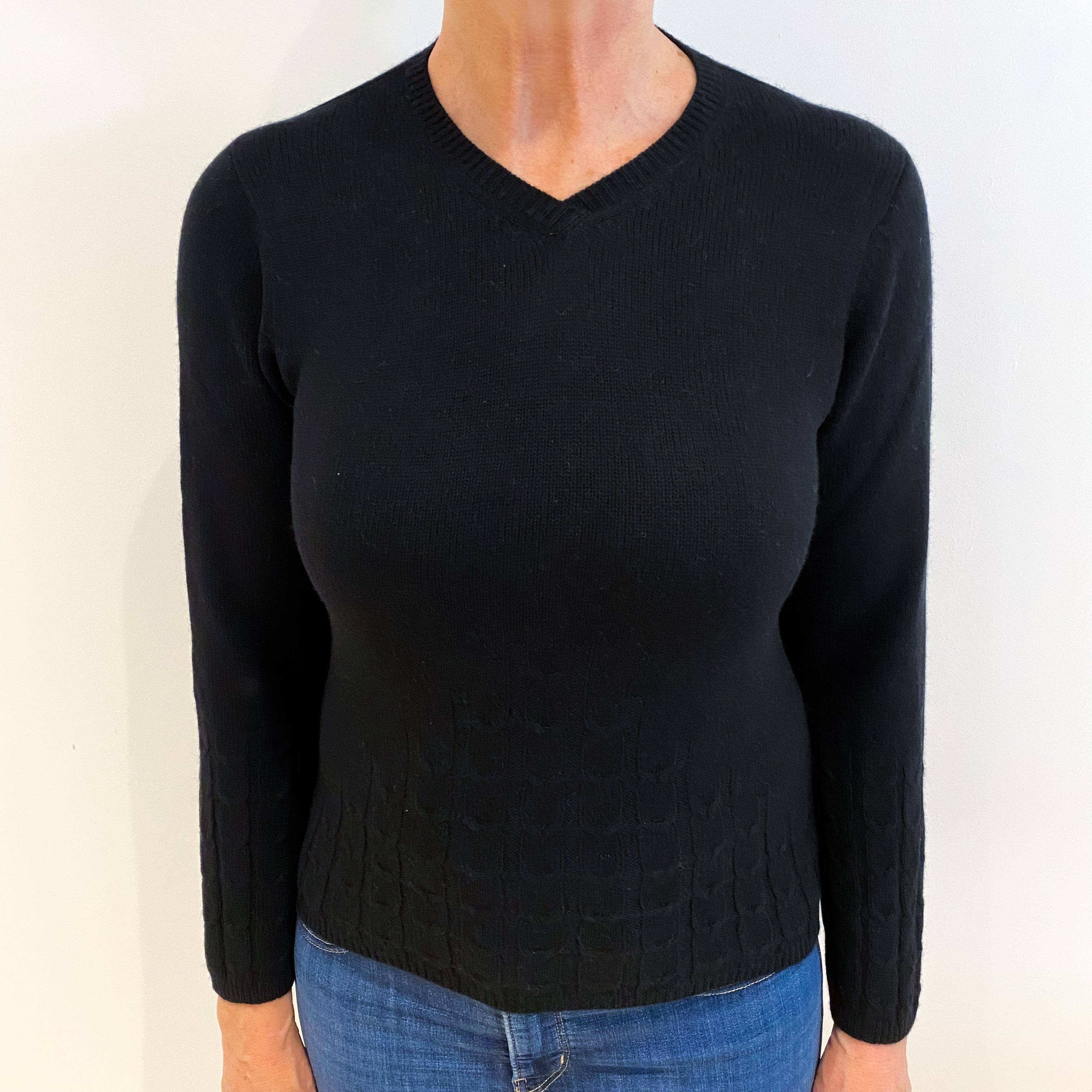 Black Cashmere V Neck Jumper Medium