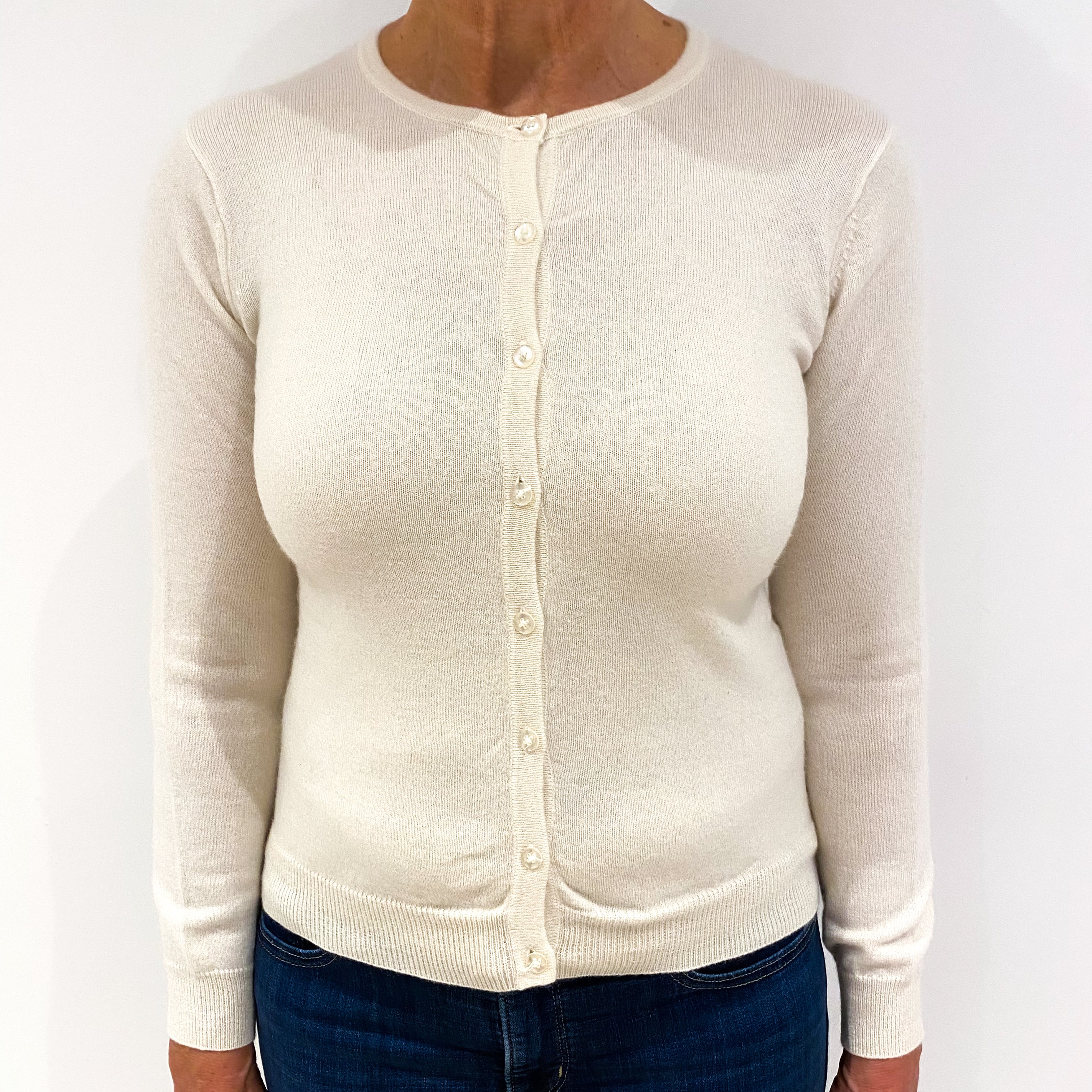 Cream Cashmere Crew Neck Cardigan Medium