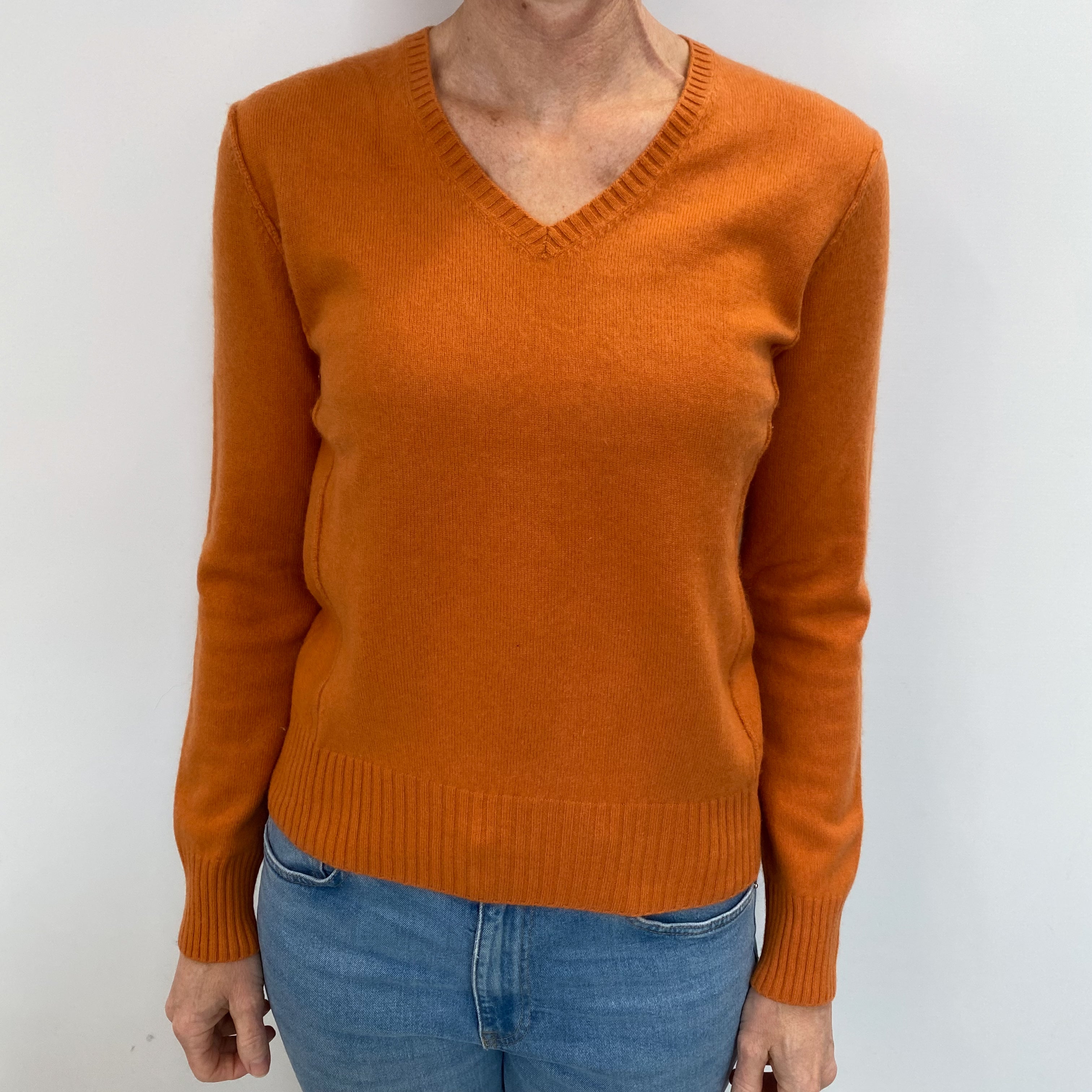Pumpkin Orange Cashmere V Neck Jumper Small