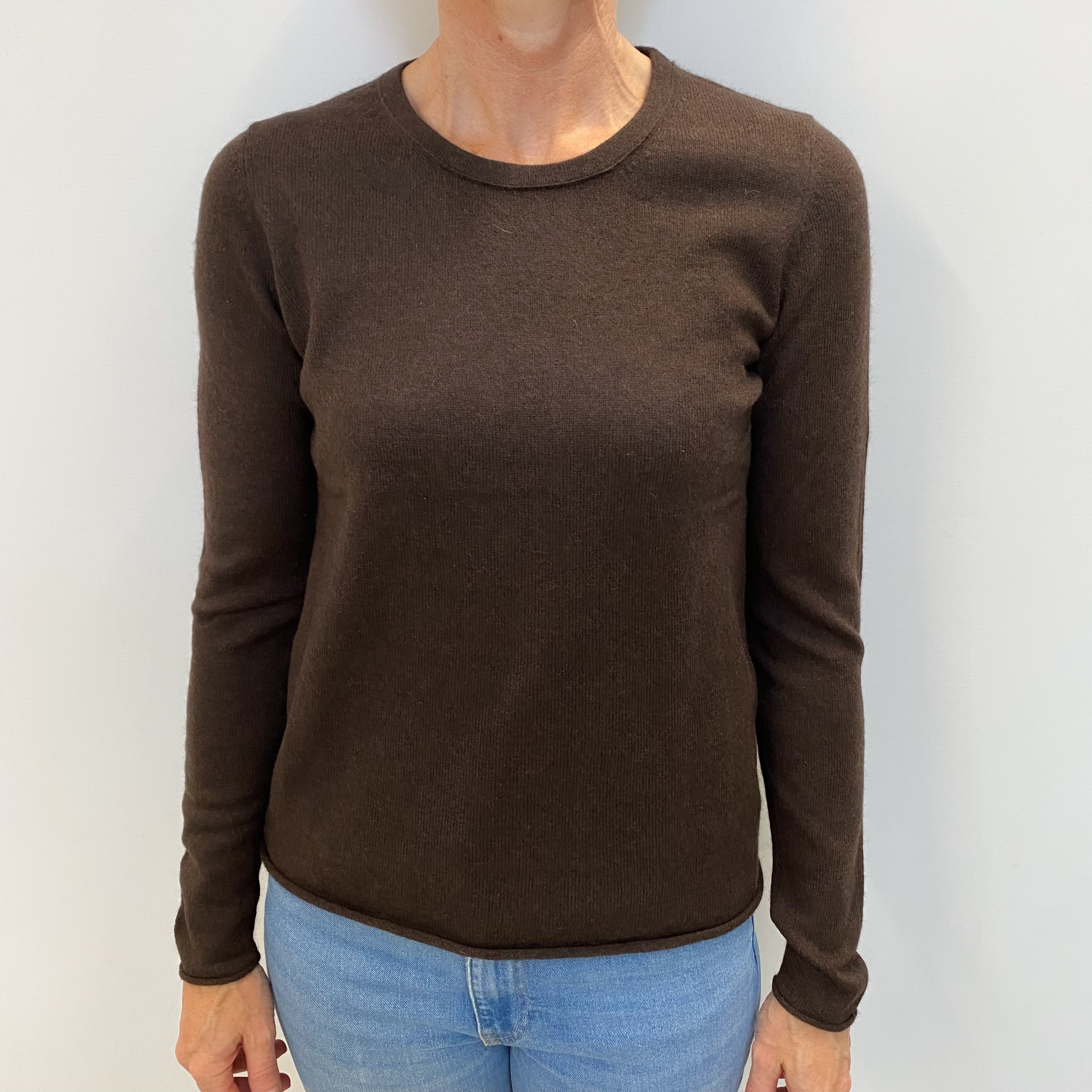 Chocolate Brown Cashmere Crew Neck Jumper Small