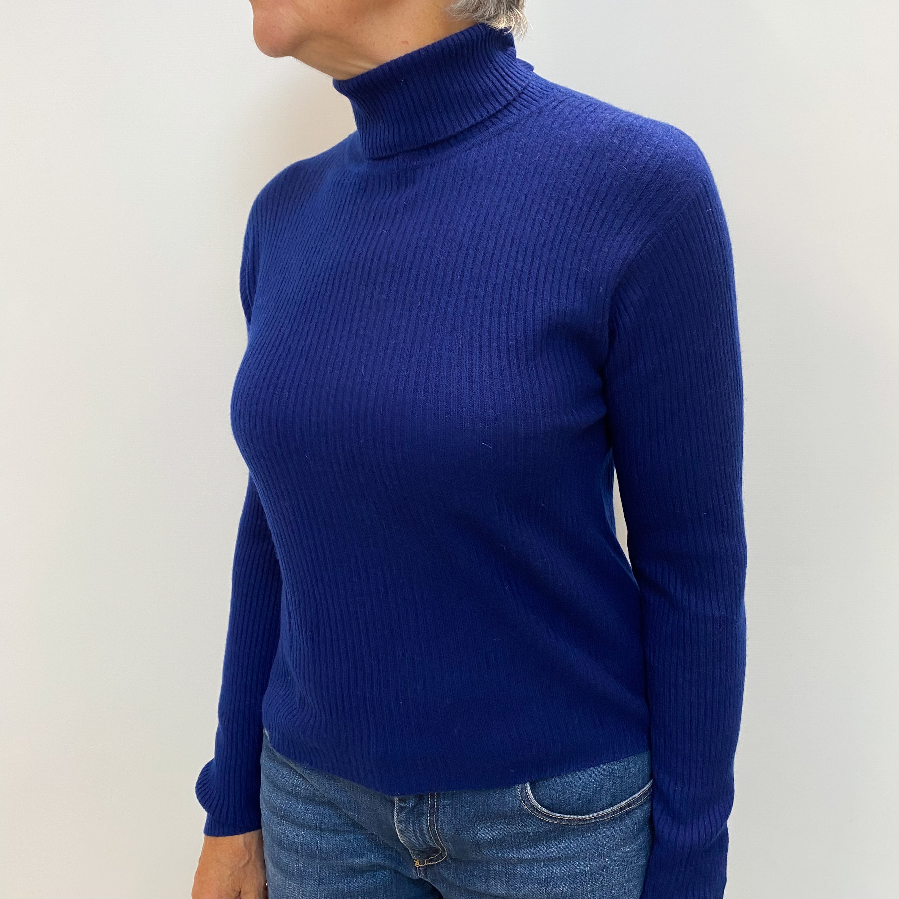 French Navy Cashmere Polo Neck Jumper Medium