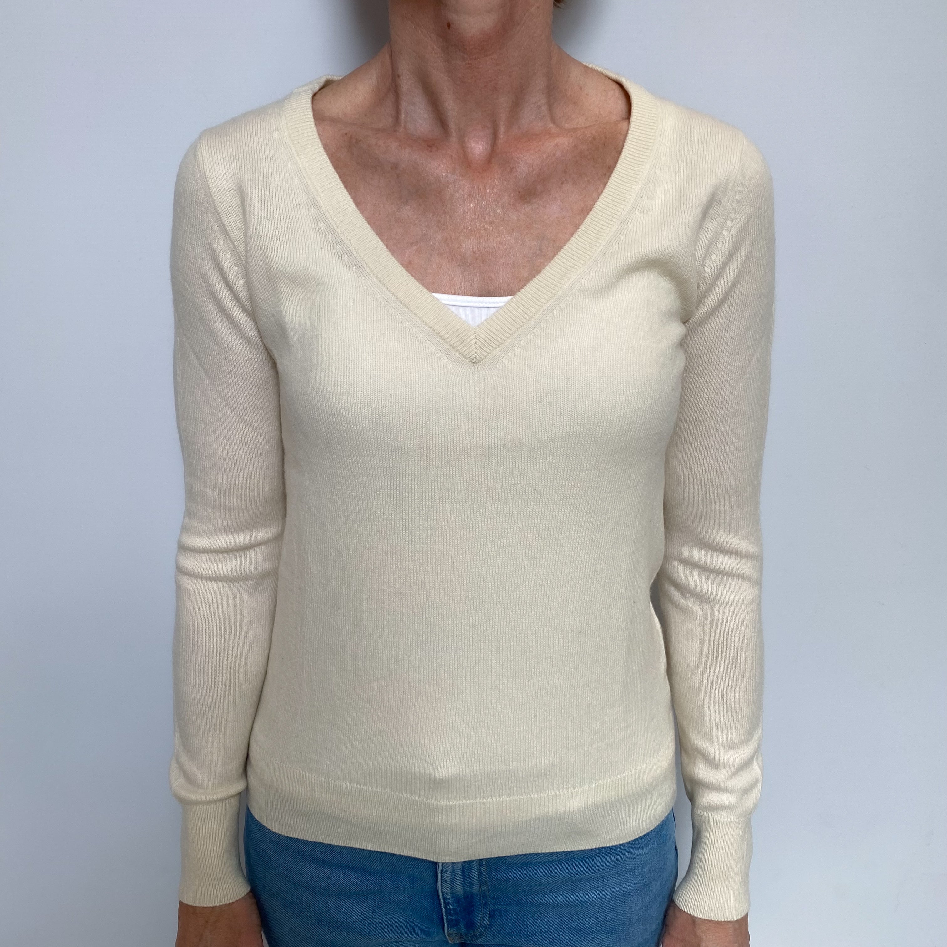 Cream Cashmere V Neck Jumper Small