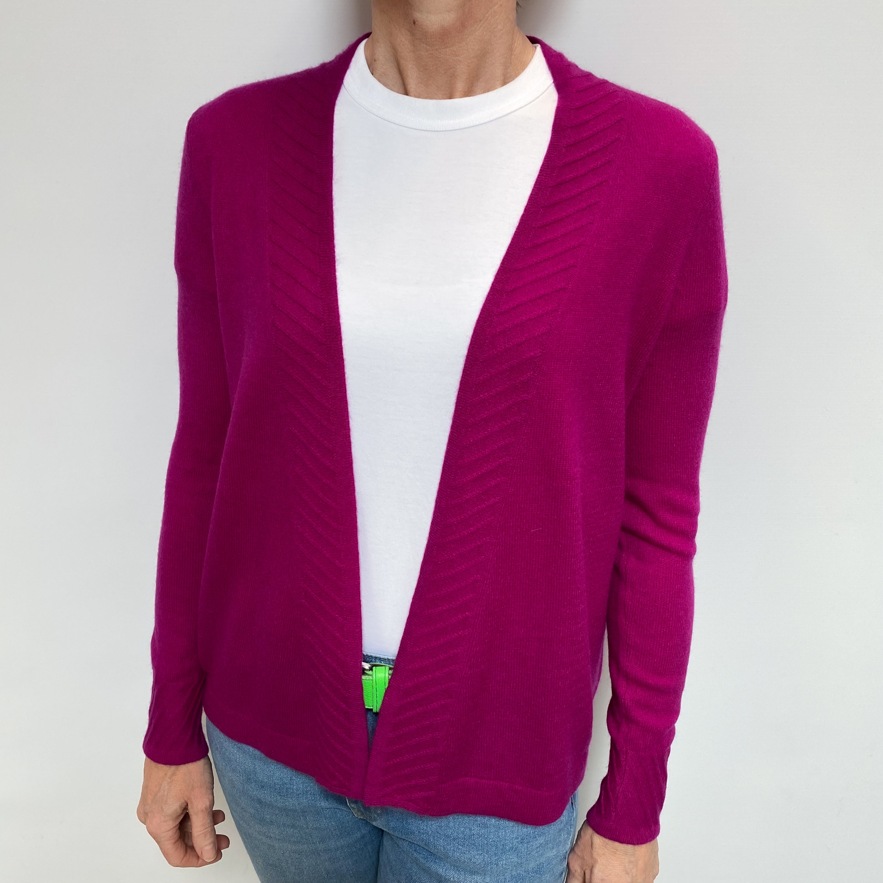 Magenta Pink Cashmere Edge to Edge Cardigan Small