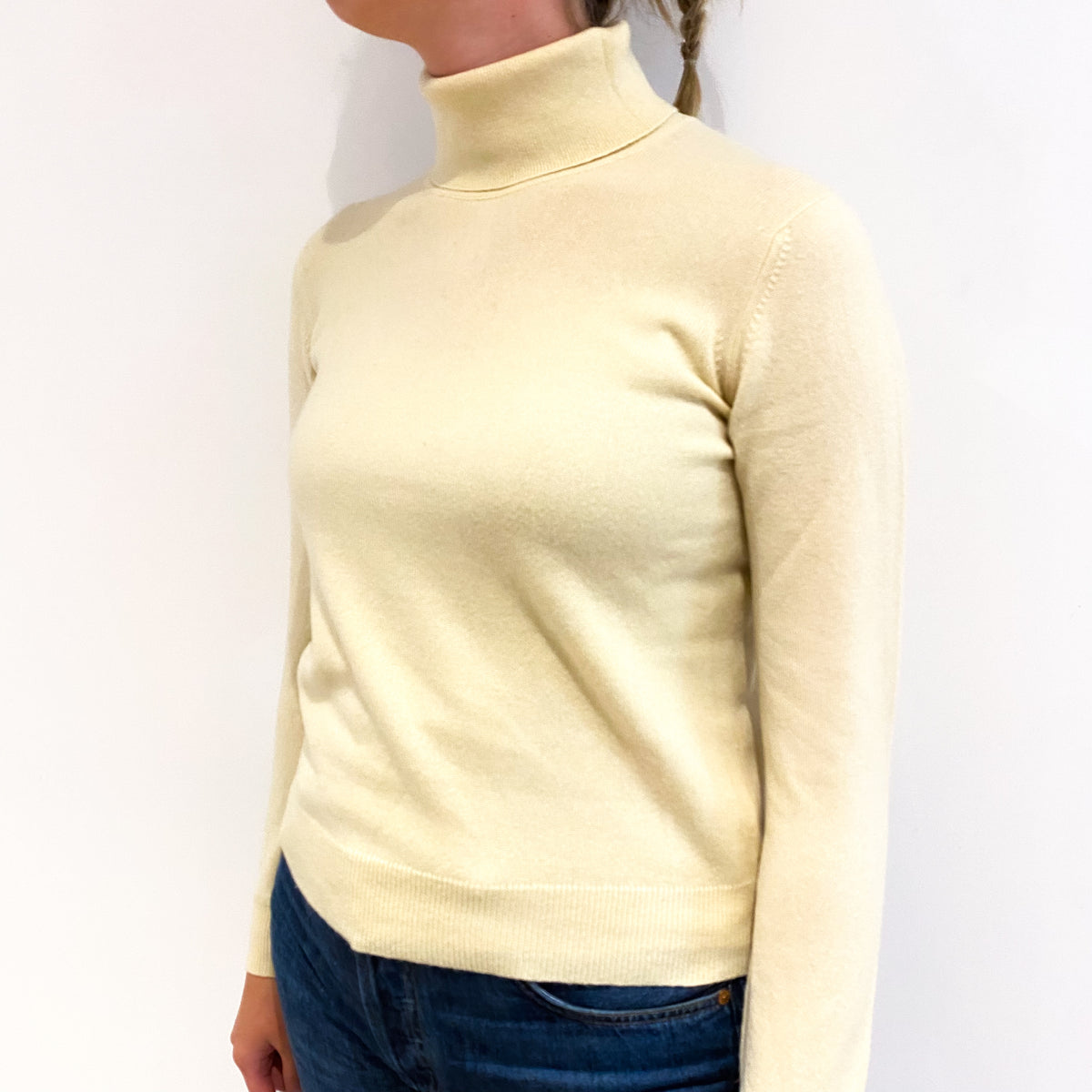 Pale Yellow Cashmere Polo Neck Jumper Small
