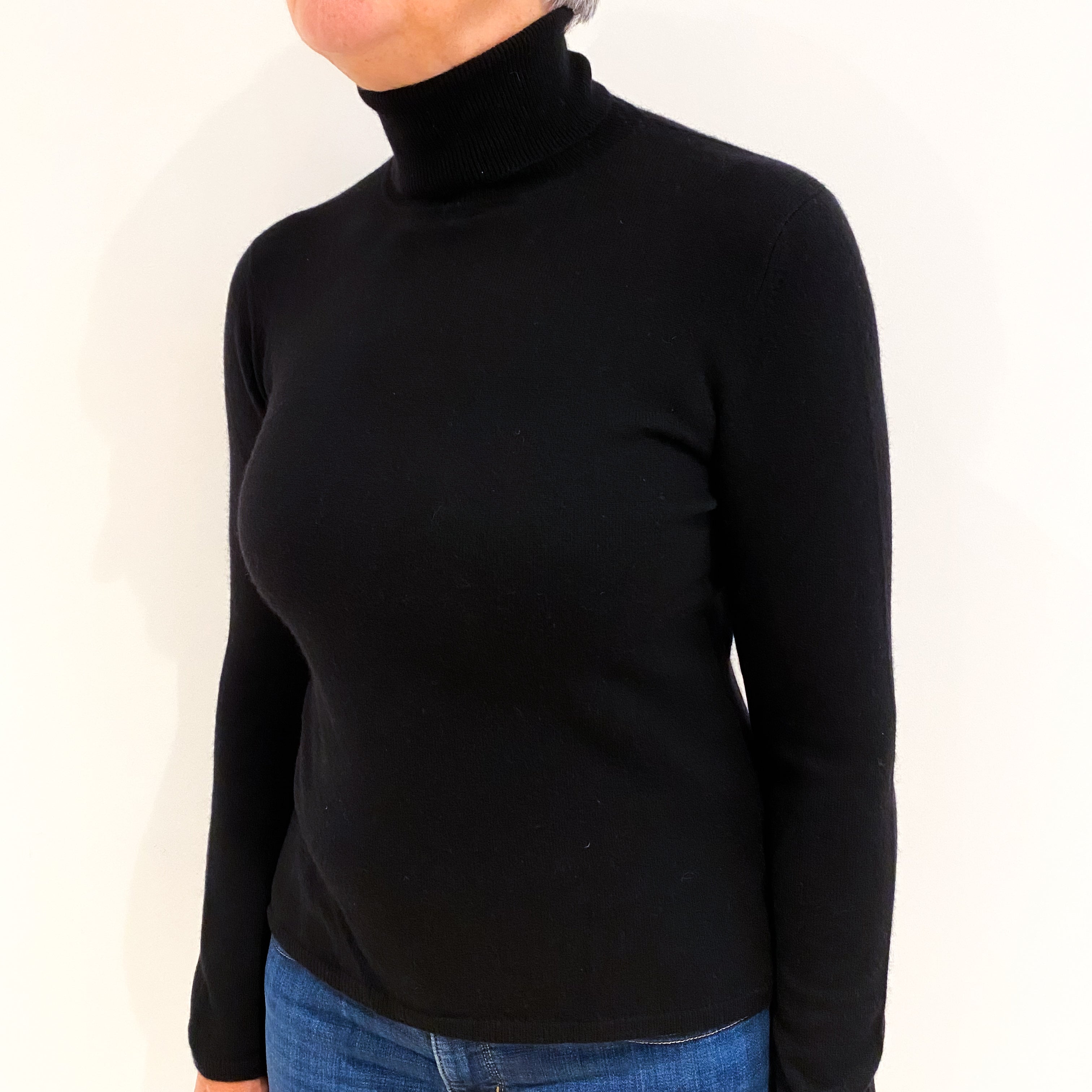 Black Cashmere Polo Neck Jumper Medium