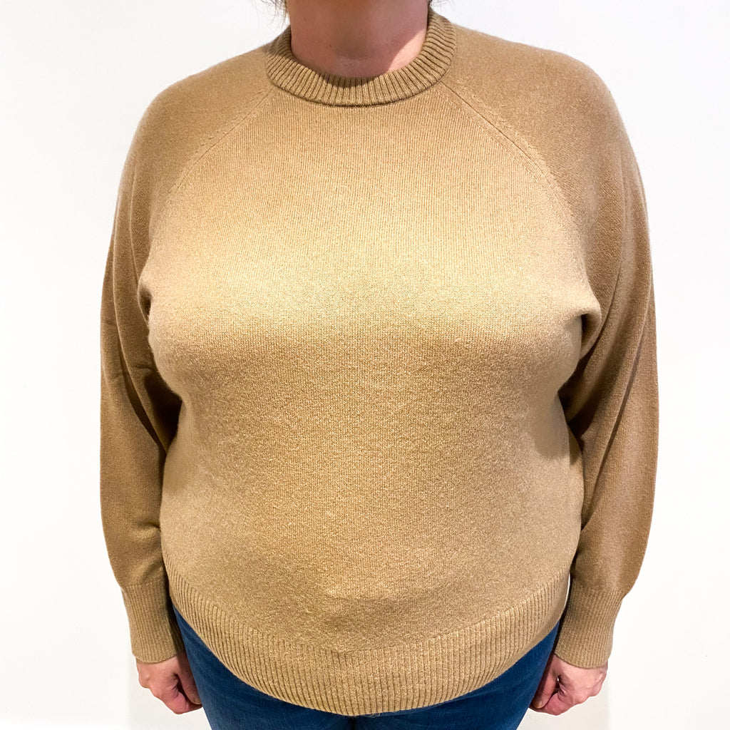 Camel Brown Cashmere Crew Neck Jumper Extra Large