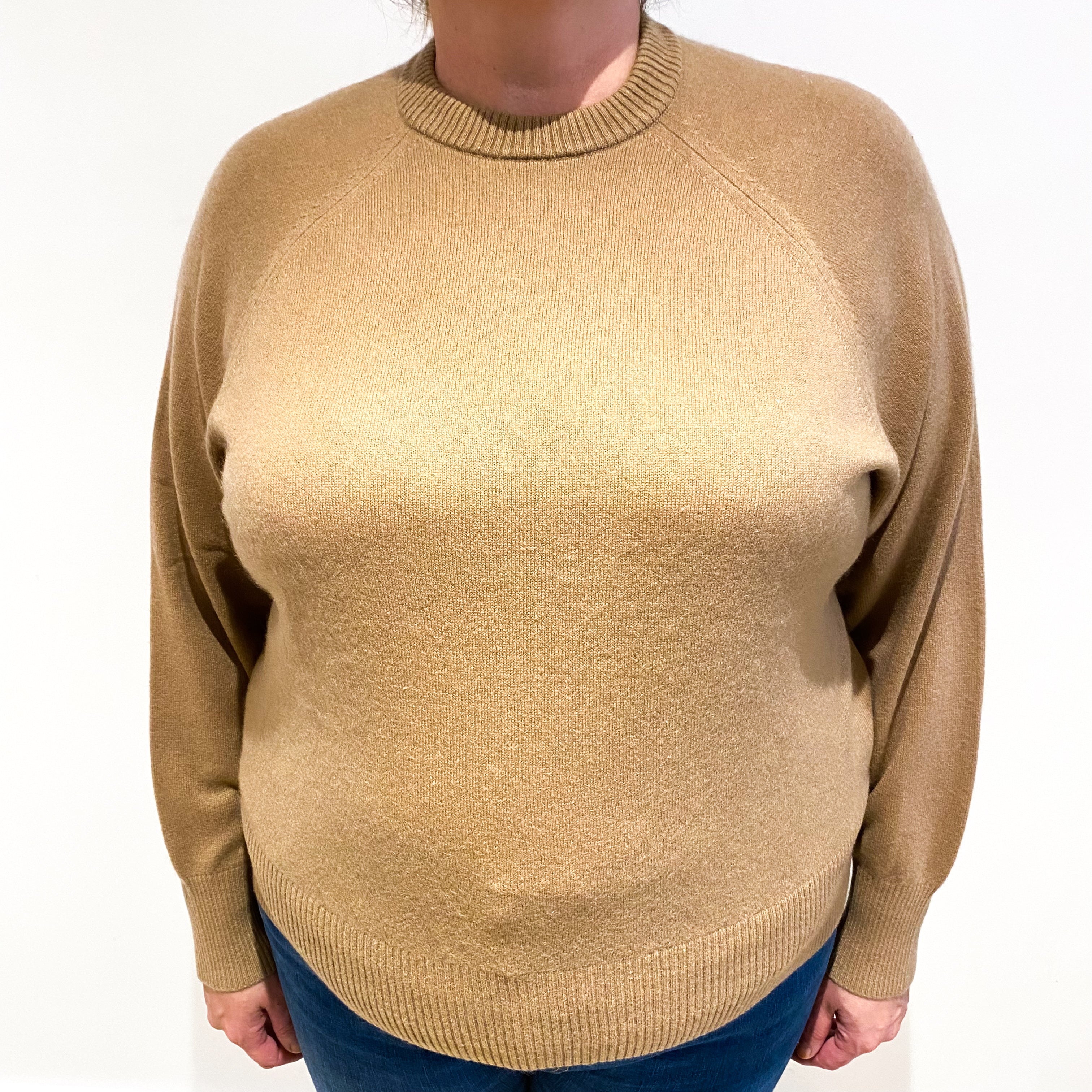 Camel Brown Cashmere Crew Neck Jumper Extra Large