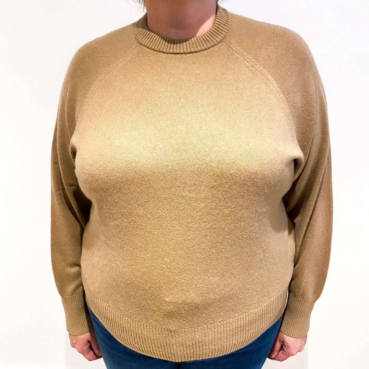 Camel Brown Cashmere Crew Neck Jumper Extra Large