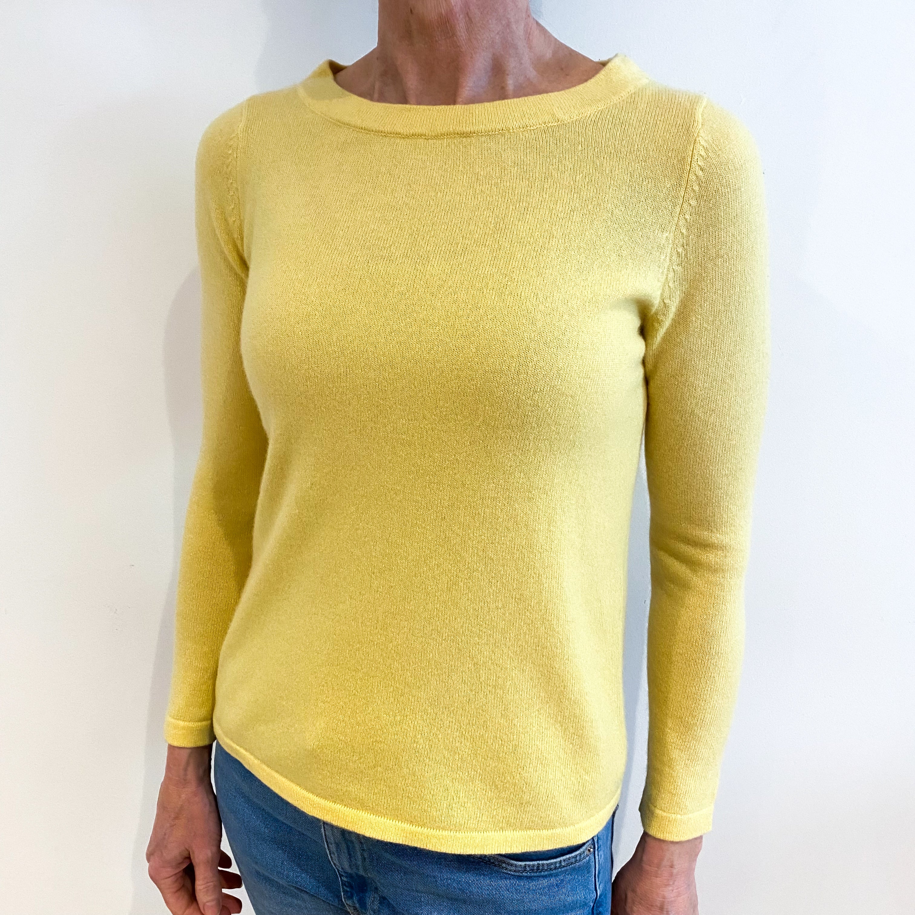 Custard Yellow Cashmere Crew Neck Jumper Small