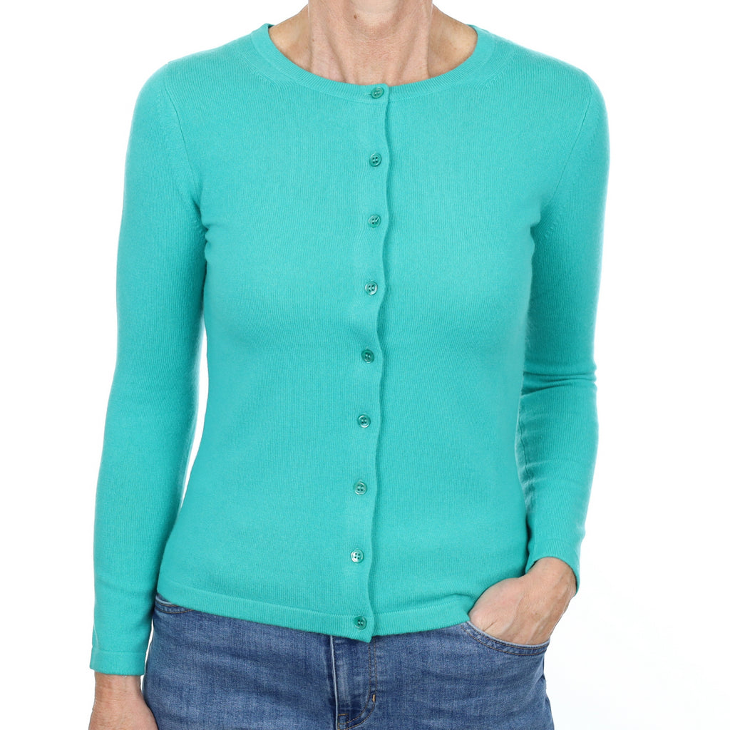 New Aquamarine Cashmere Crew Neck Cardigan Small