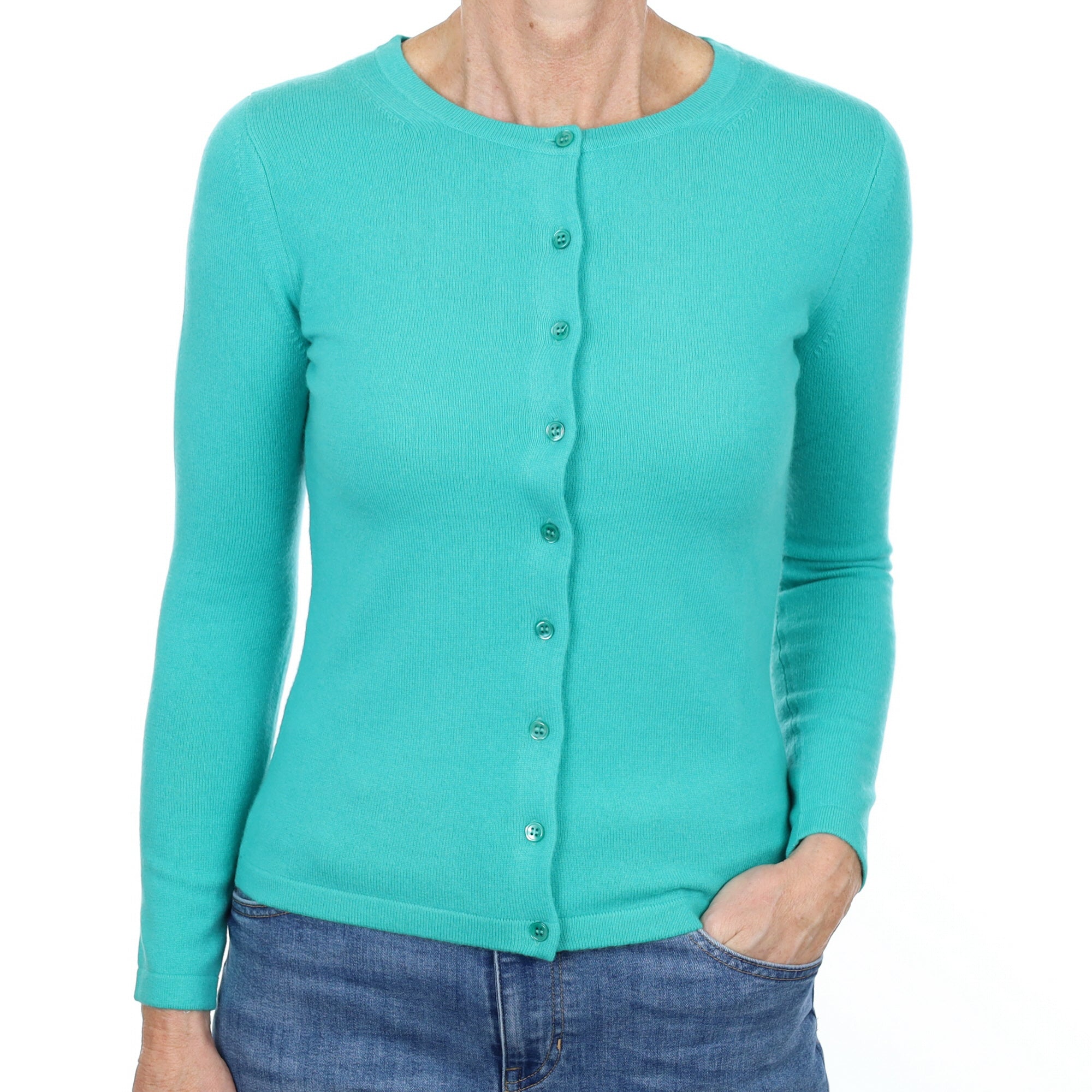 New Aquamarine Cashmere Crew Neck Cardigan Small