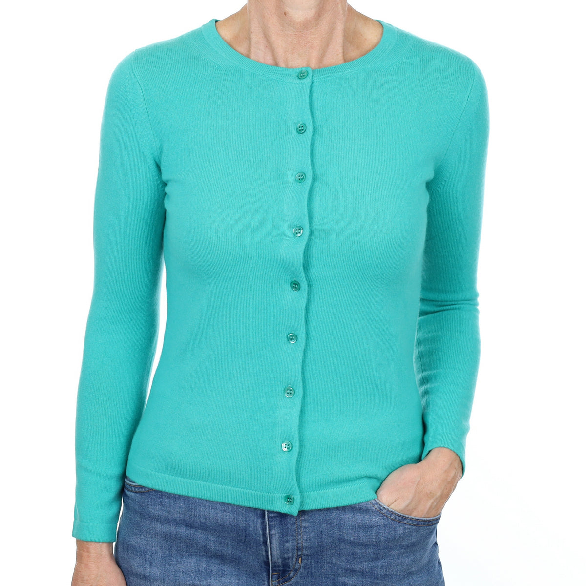 New Aquamarine Cashmere Crew Neck Cardigan Small