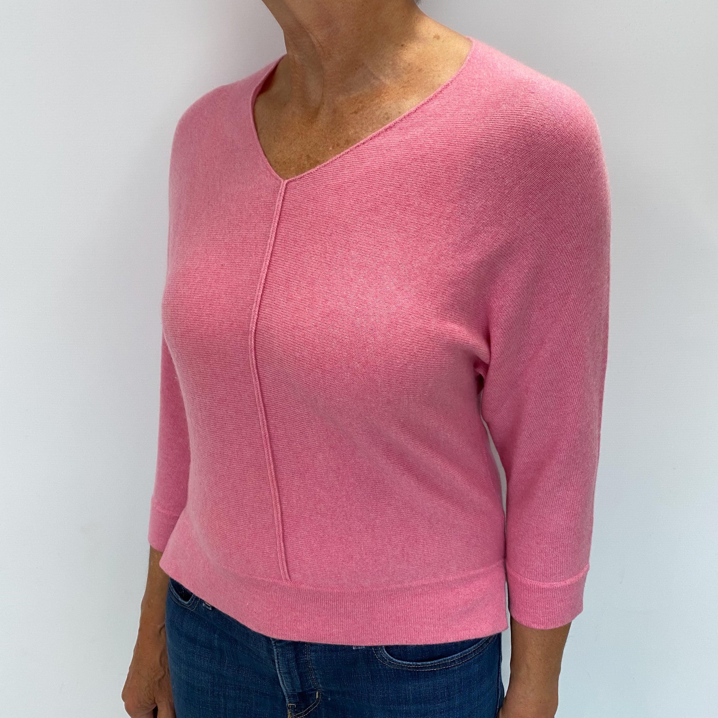 Bubblegum Pink Cashmere V Neck Jumper Medium