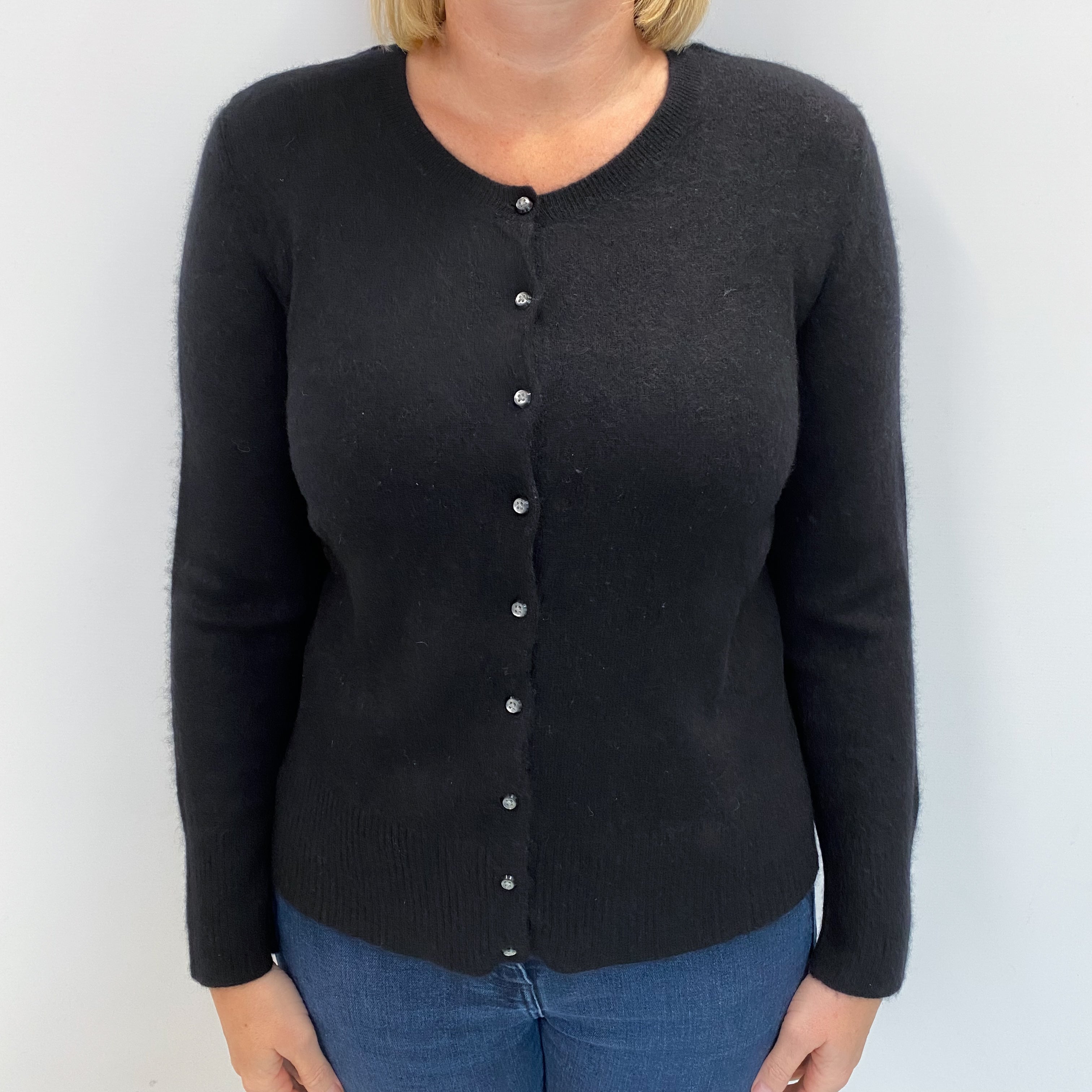 L.L Bean Black Cashmere Crew Neck Cardigan Large