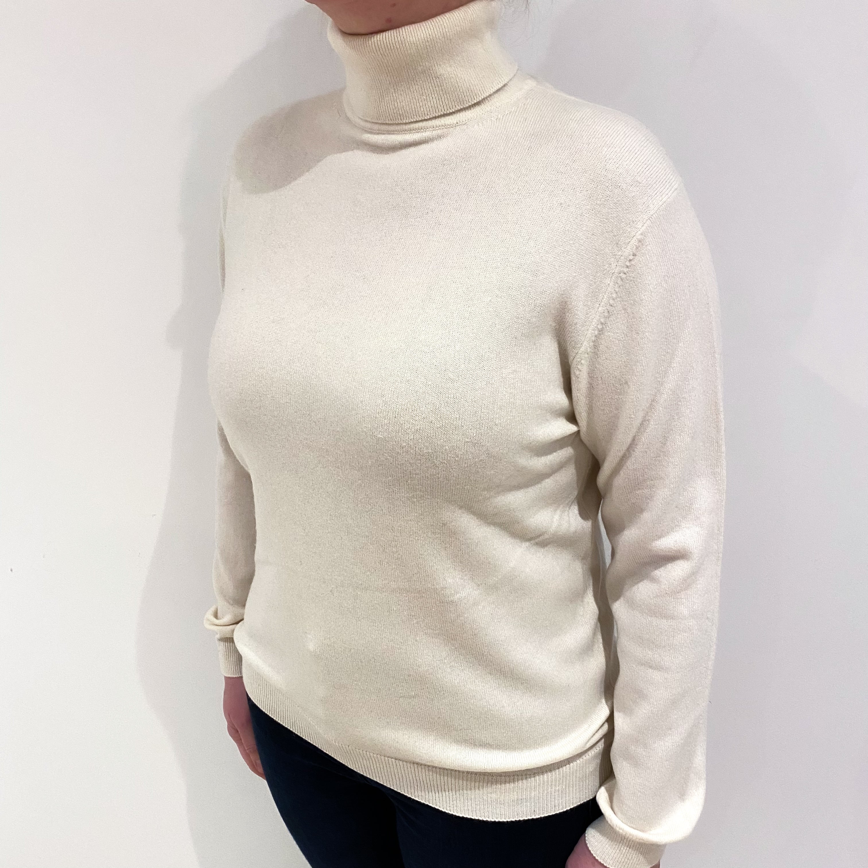 Cream Cashmere Polo Neck Jumper Large