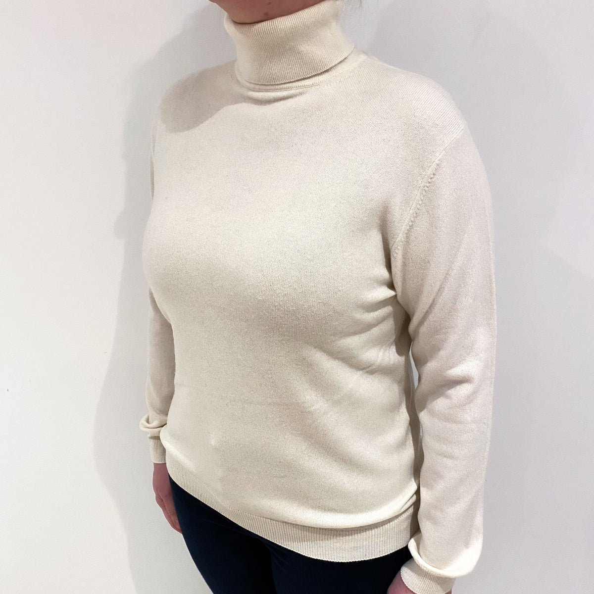 Cream Cashmere Polo Neck Jumper Large
