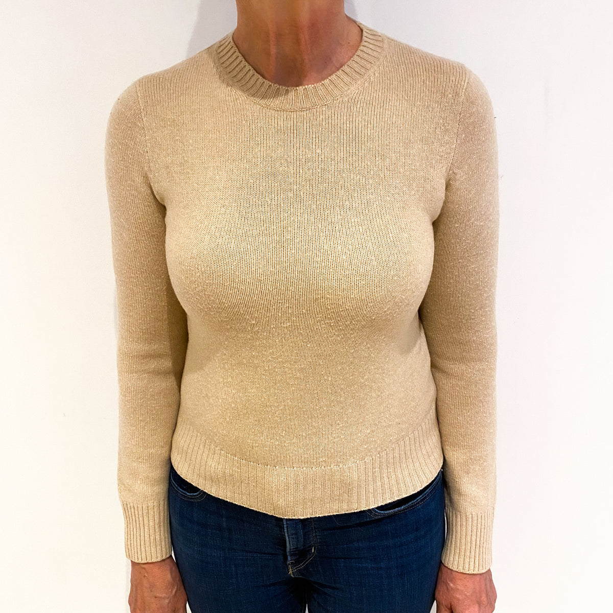 Beige Cashmere Crew Neck Jumper Medium