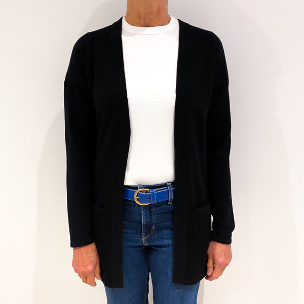 Black Cashmere Edge to Edge Cardigan with Pockets Medium