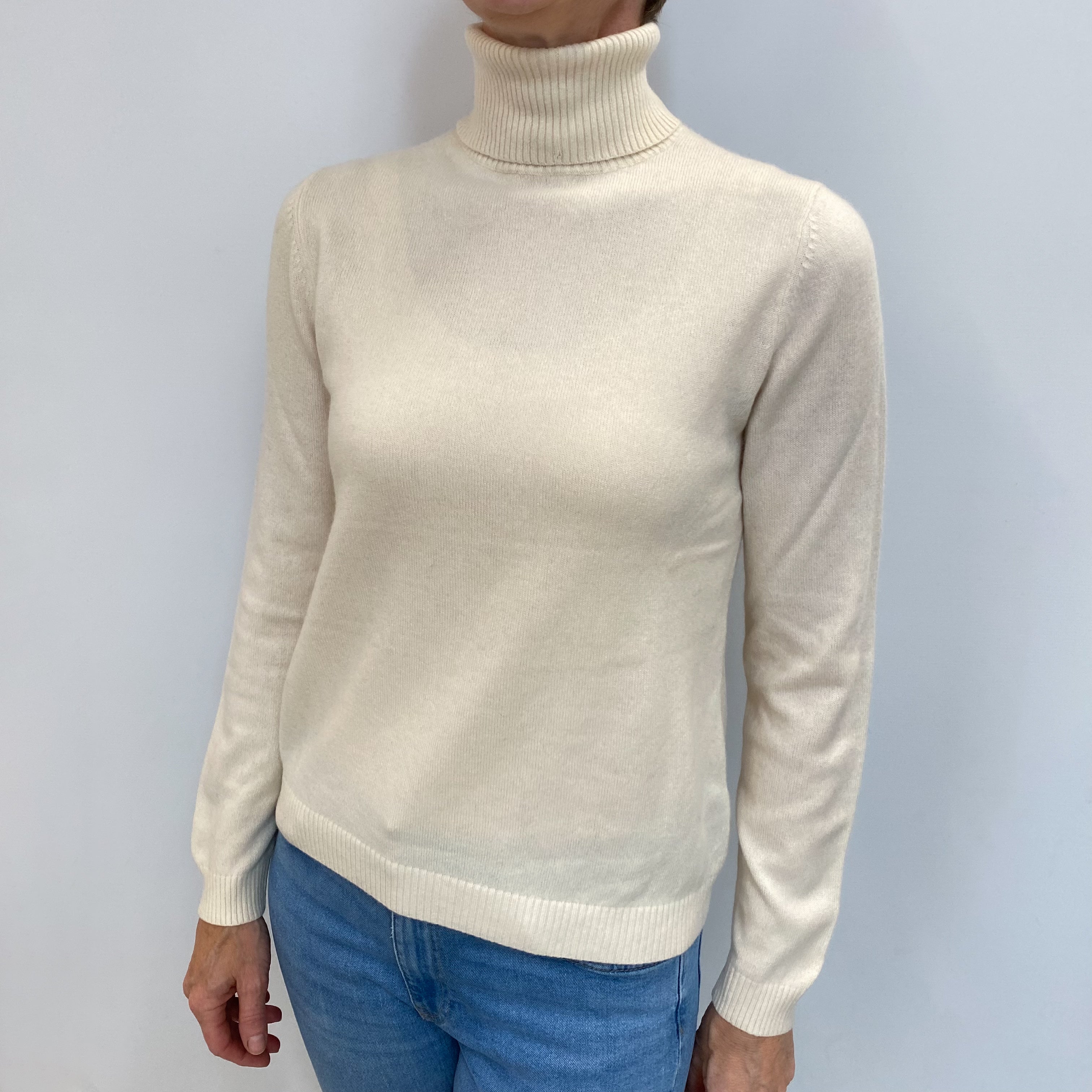 Vanilla Cream Cashmere Polo Neck Jumper Small