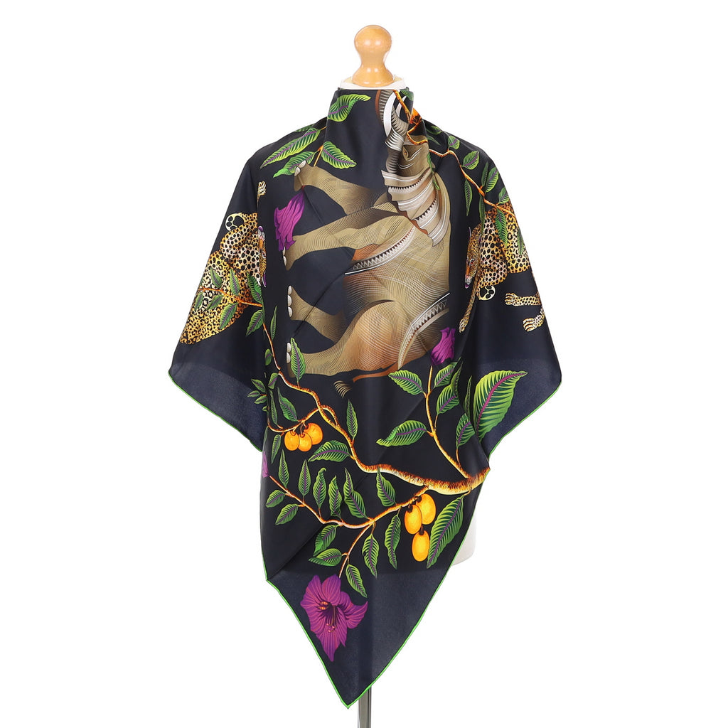 Brand New Bellezza Blue & Black Elephant Safari Double Faced Silk Scarf