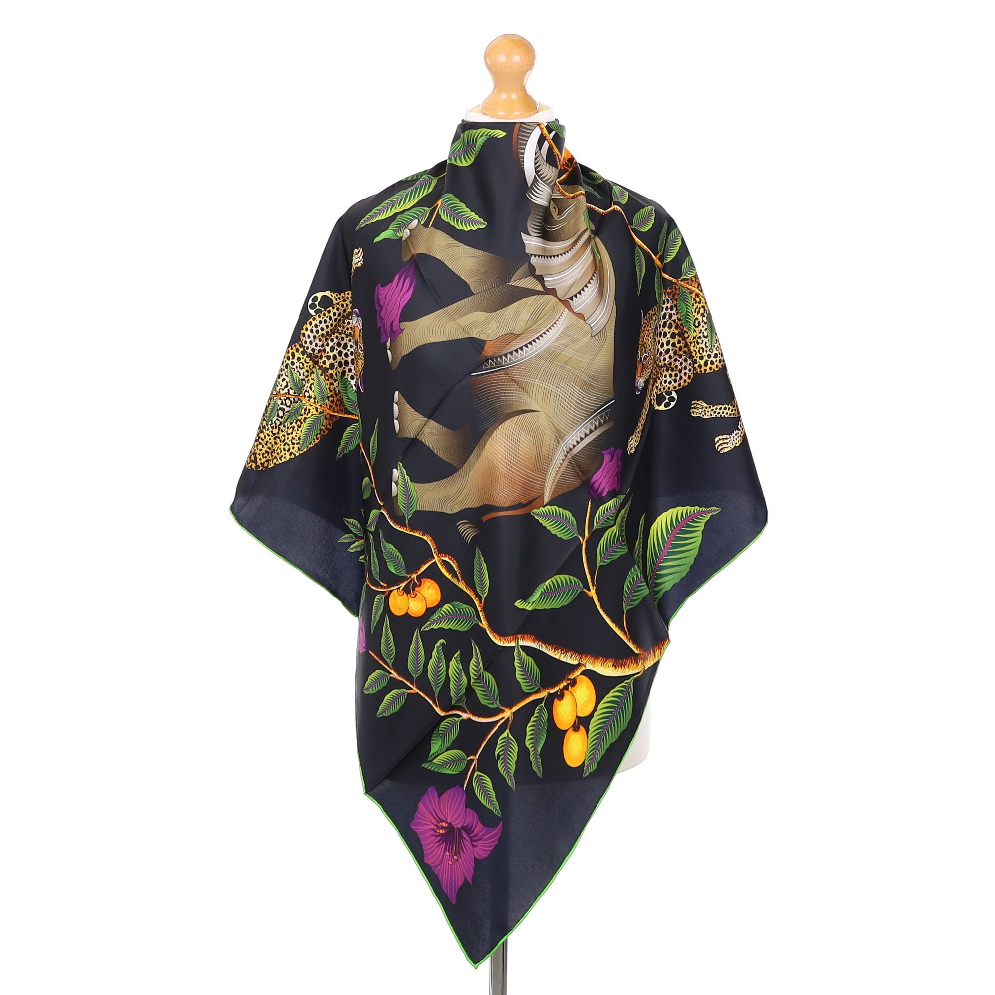 Brand New Bellezza Blue & Black Elephant Safari Double Faced Silk Scarf