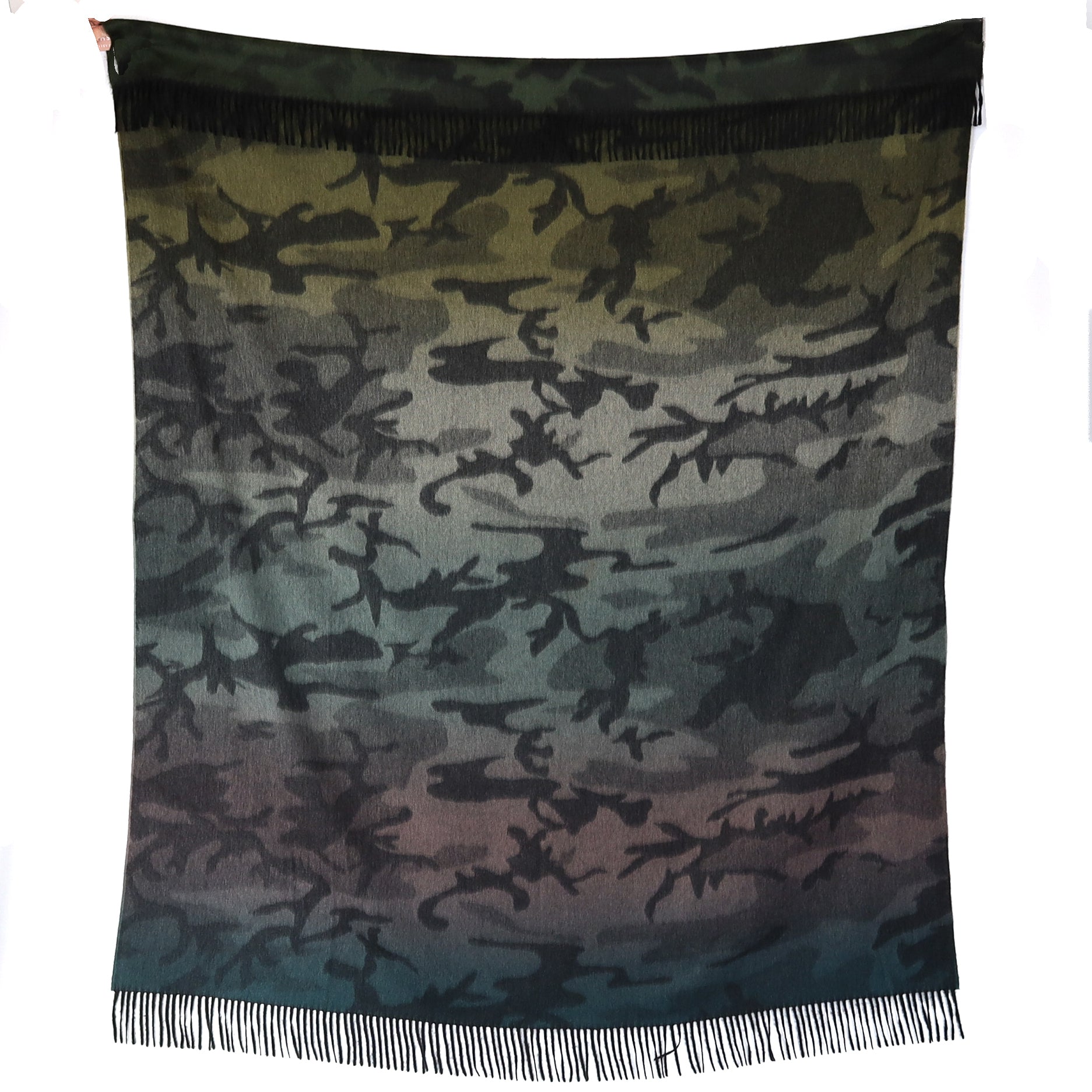Scottish Begg & Co khaki and Petrol Camouflage Luxury Reversible Cashmere Blanket