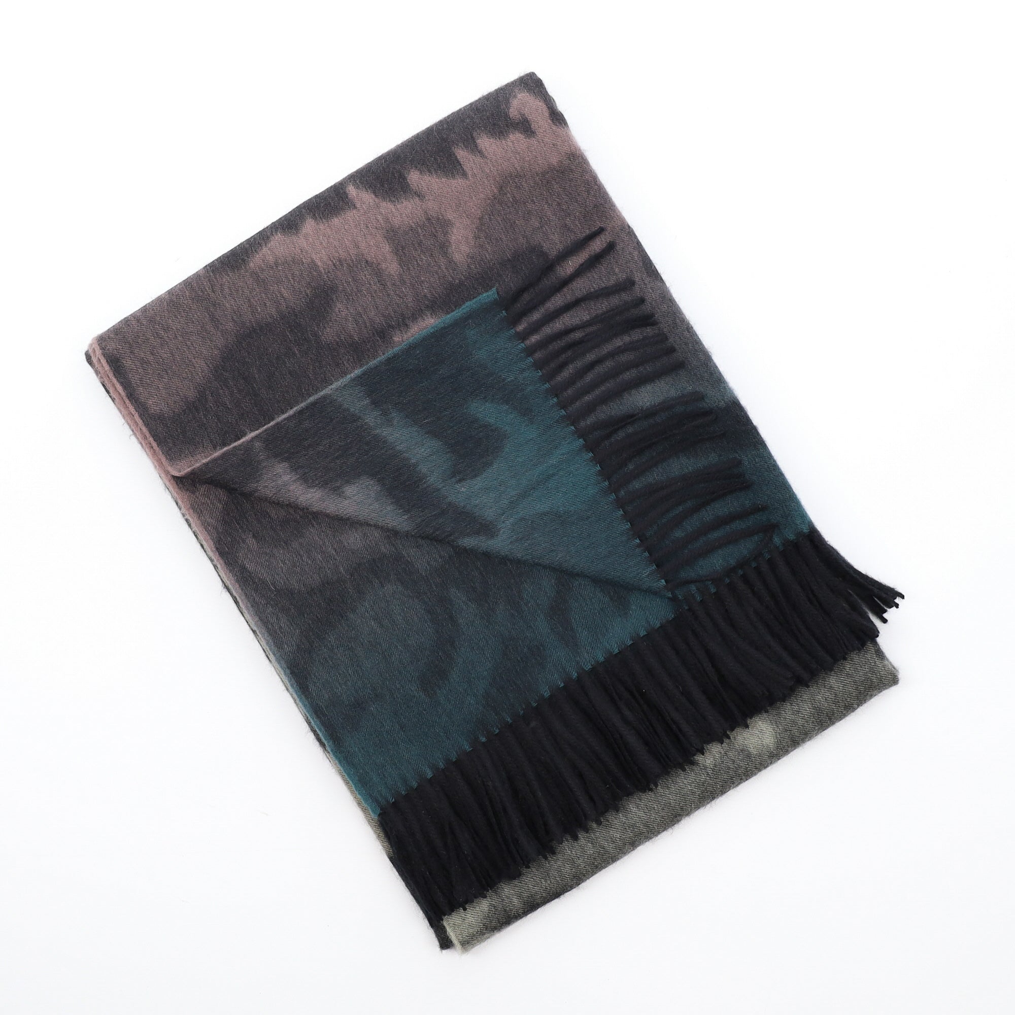 Scottish Begg & Co khaki and Petrol Camouflage Luxury Reversible Cashmere Blanket