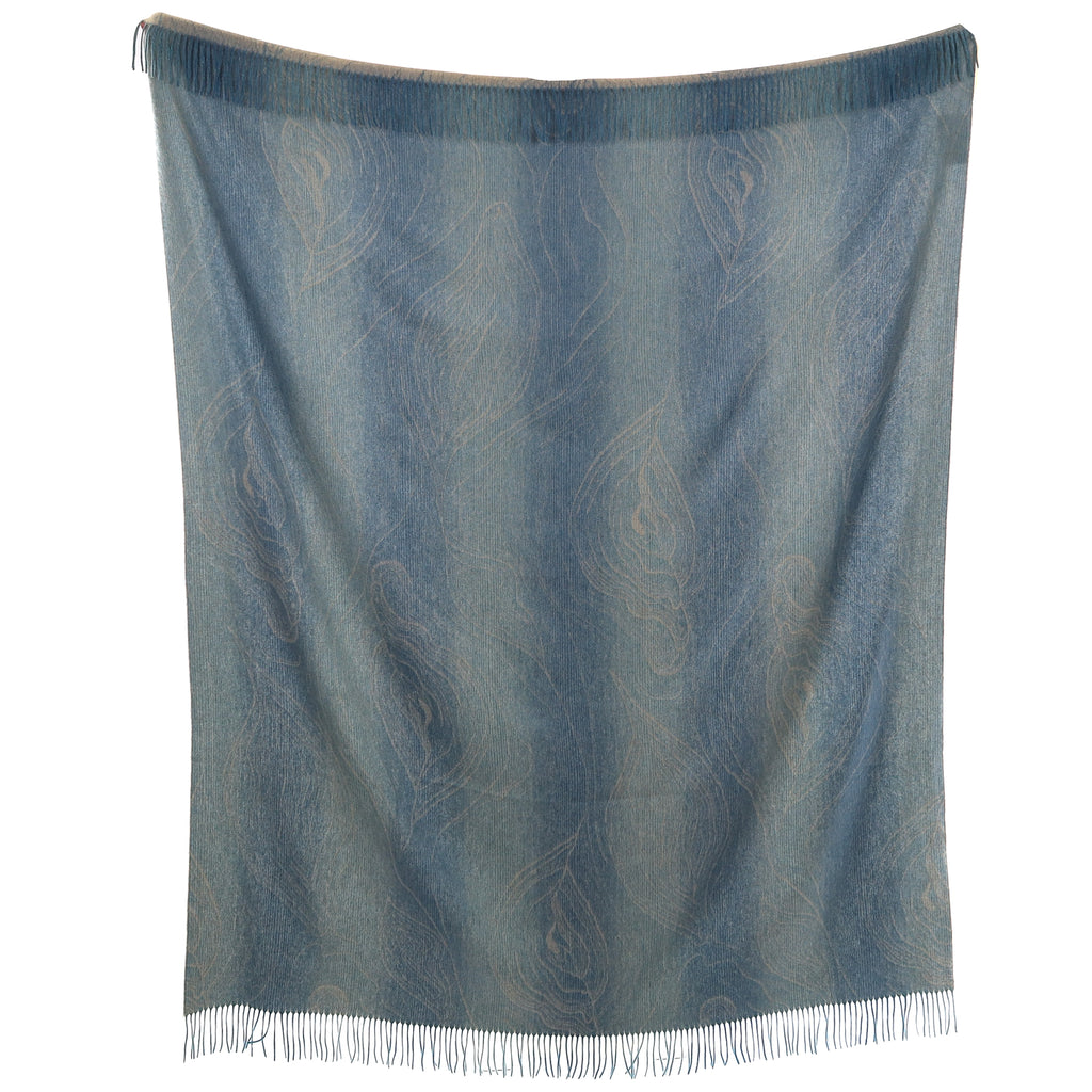Brand New English Teal Ripple Effect Luxury Woven Cashmere Blanket