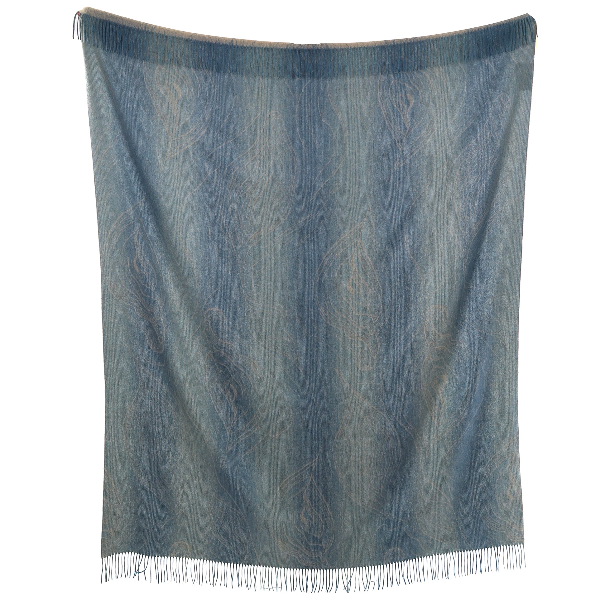 Brand New English Teal Ripple Effect Luxury Woven Cashmere Blanket