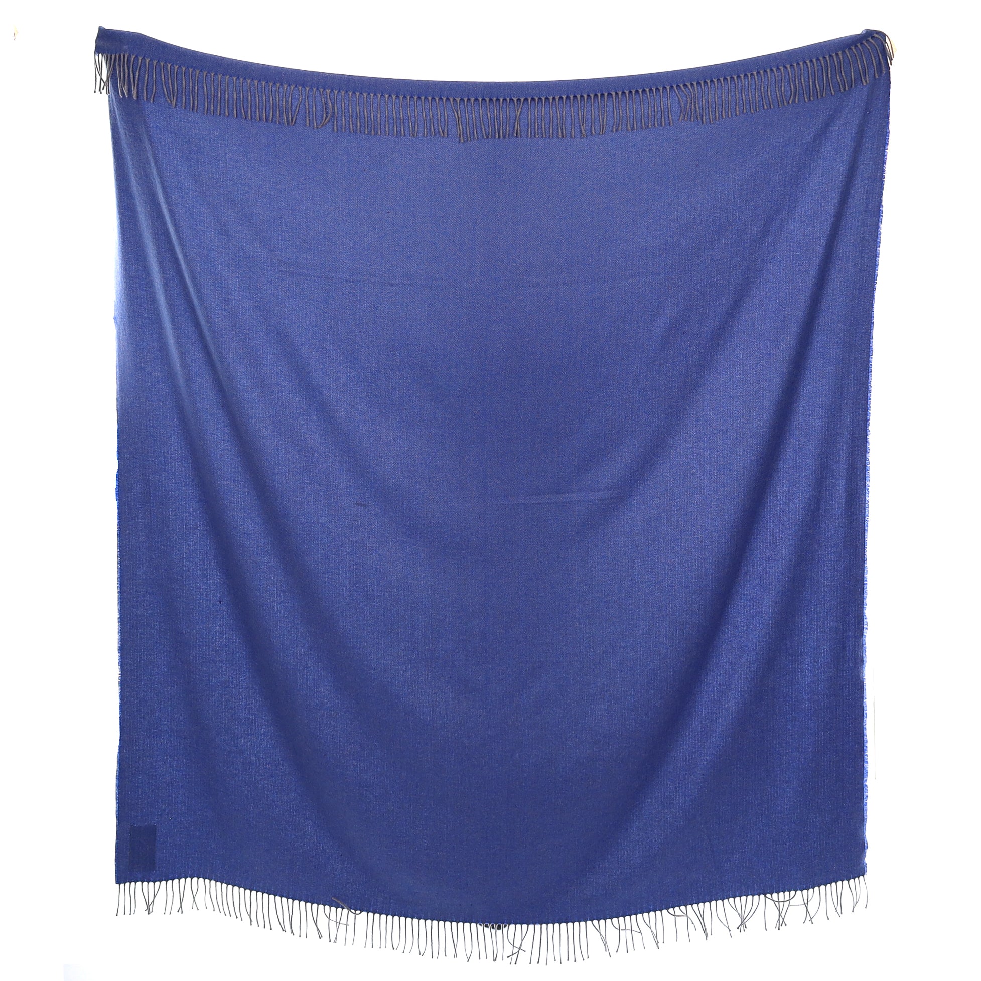 Brand New English Blue and Grey Herringbone Luxury Woven Cashmere Blanket
