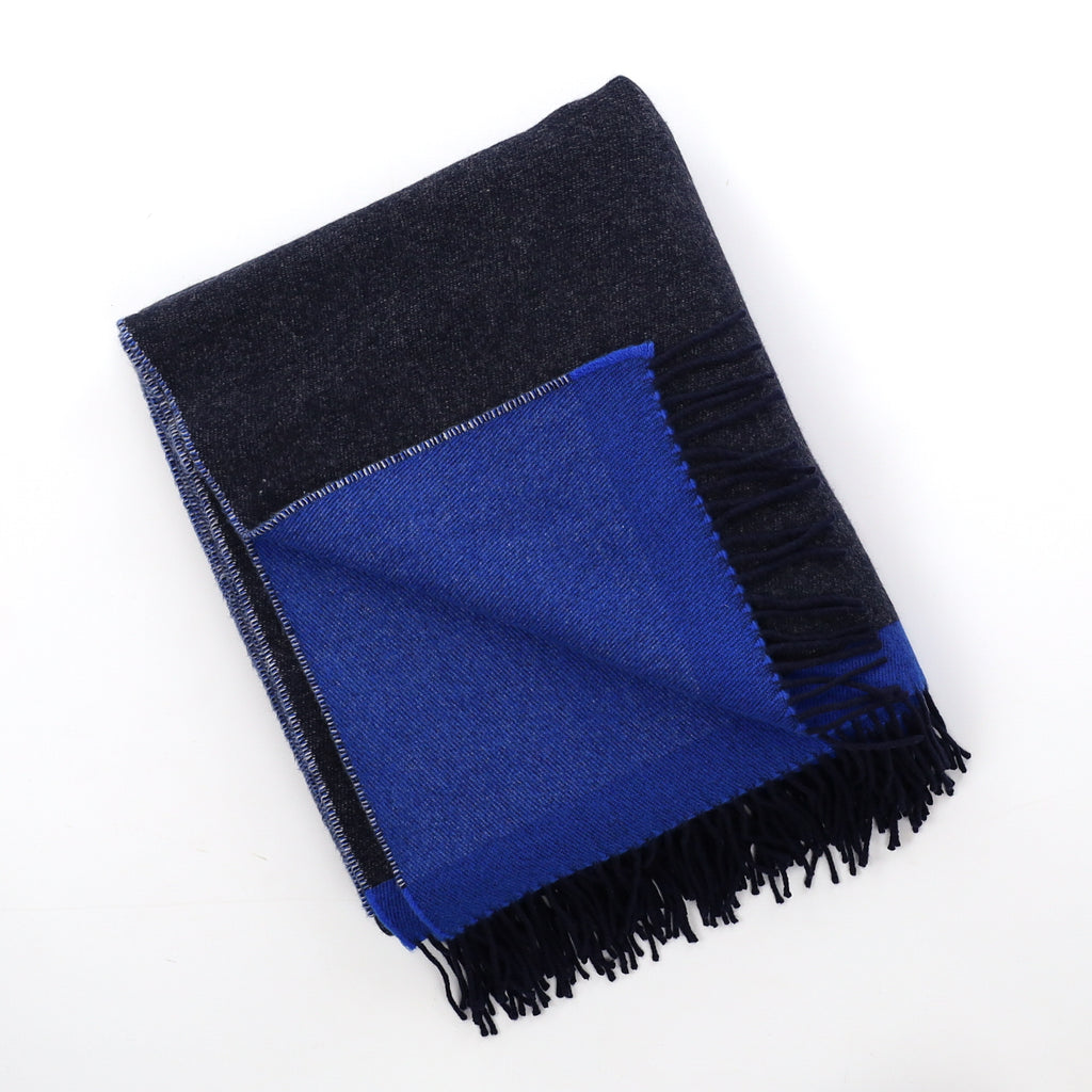 Scottish Begg & Co Charcoal and Electric Blue Reversible Luxury Cashmere Blend Blanket